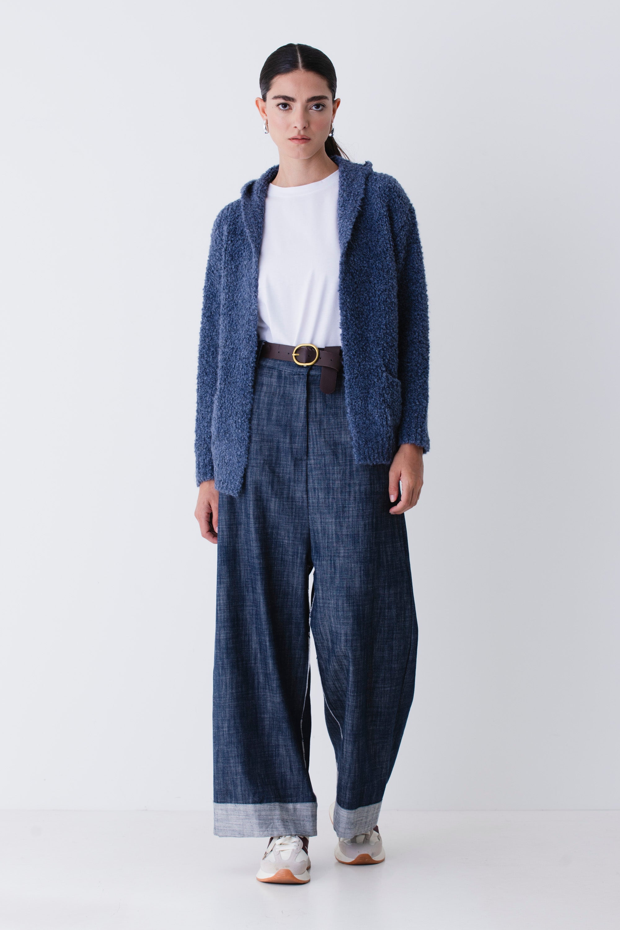 Cardigan corto in misto lana boucle - FW26