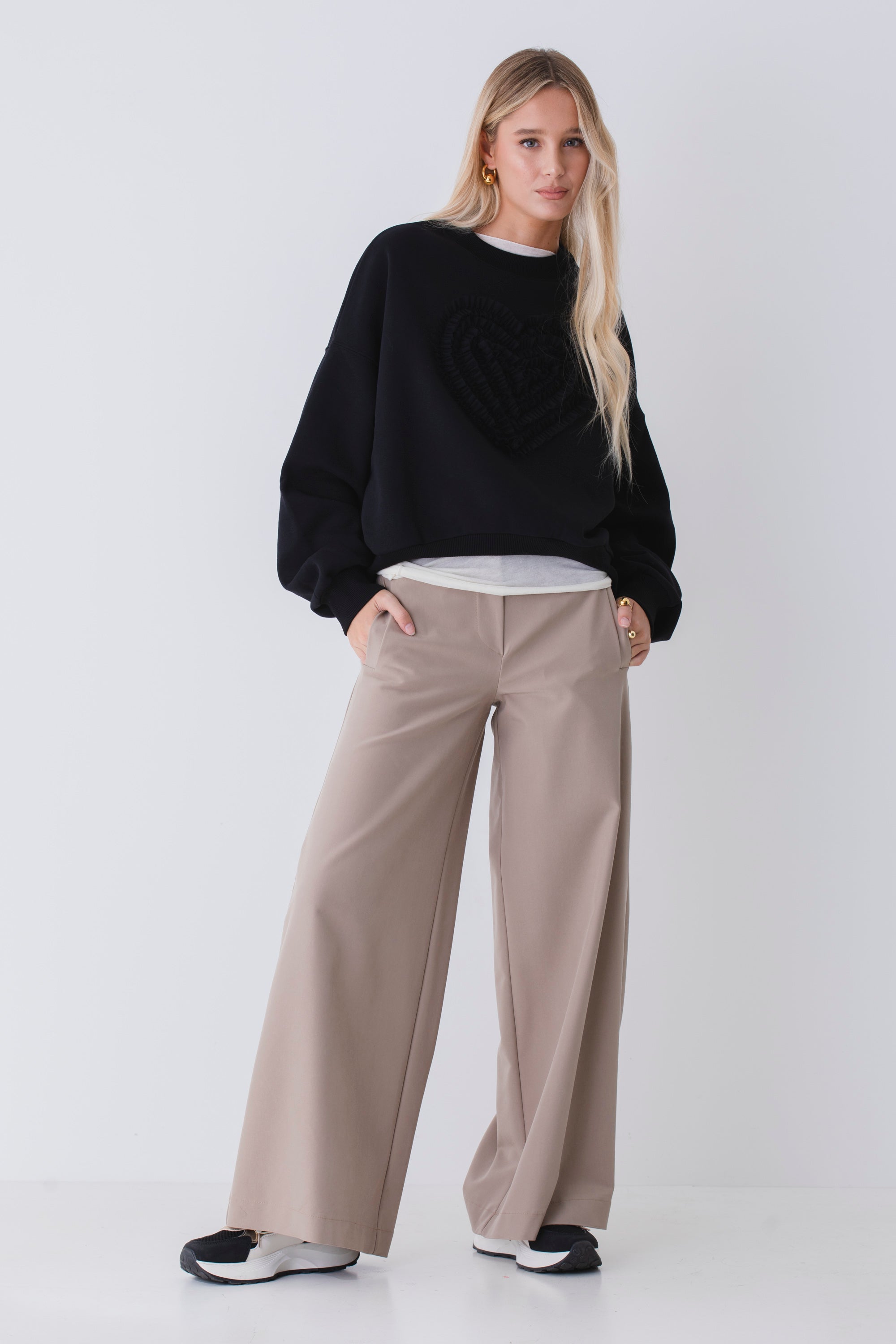 Pantalone palazzo ampio in tessuto elasticizzato - FW26