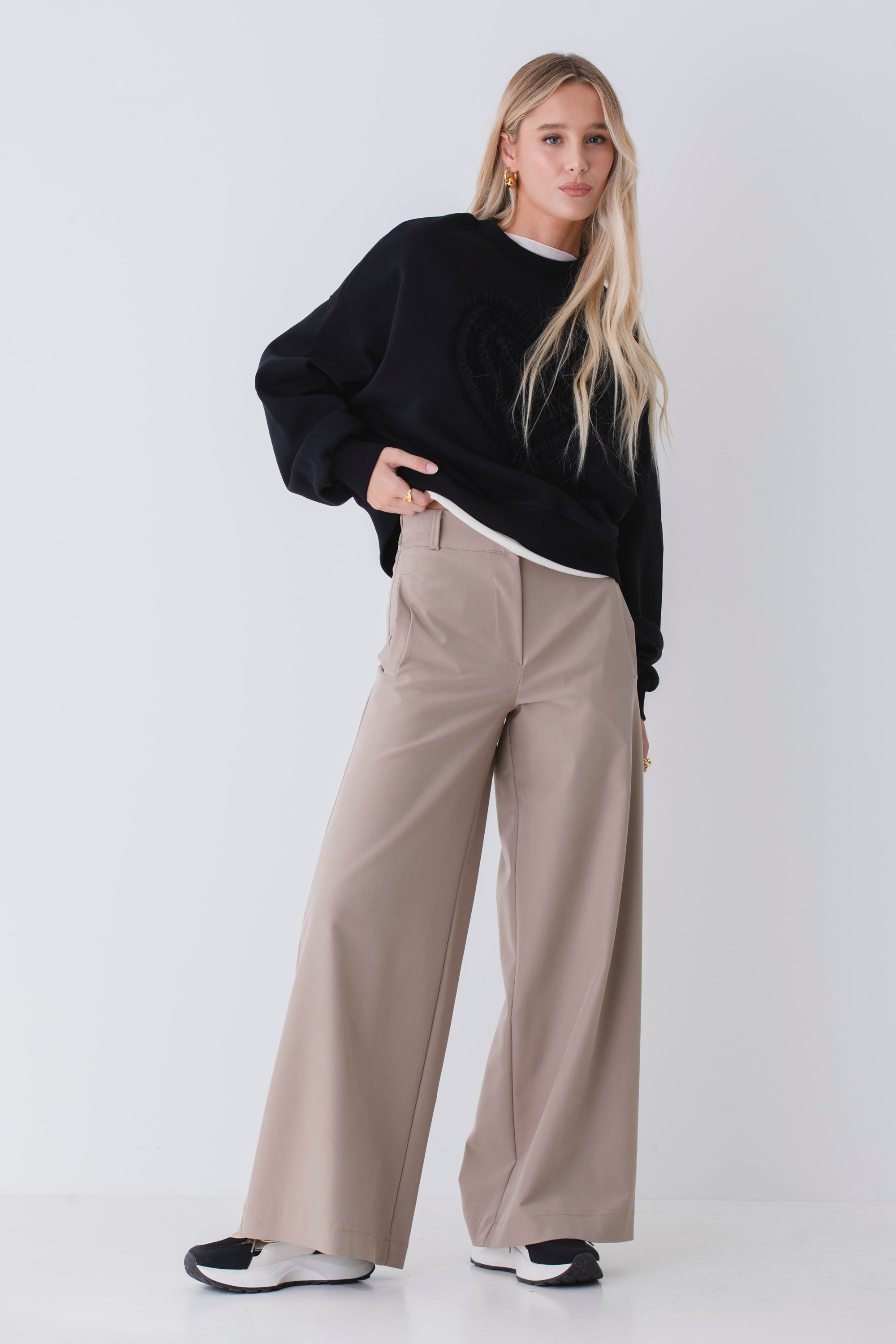 Pantalone palazzo ampio in tessuto elasticizzato - FW26
