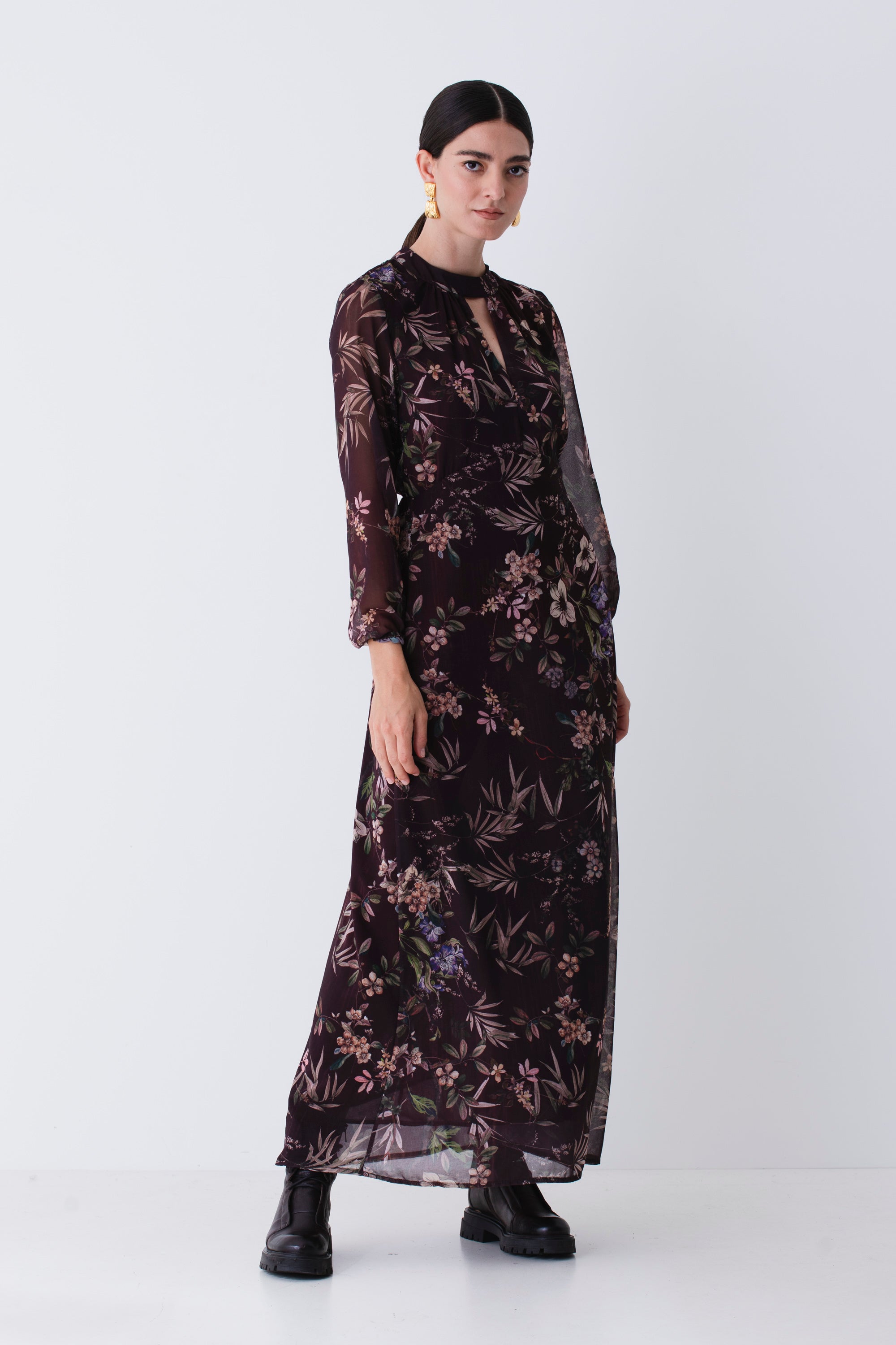 Abito lungo in georgette fantasia floreale - FW26
