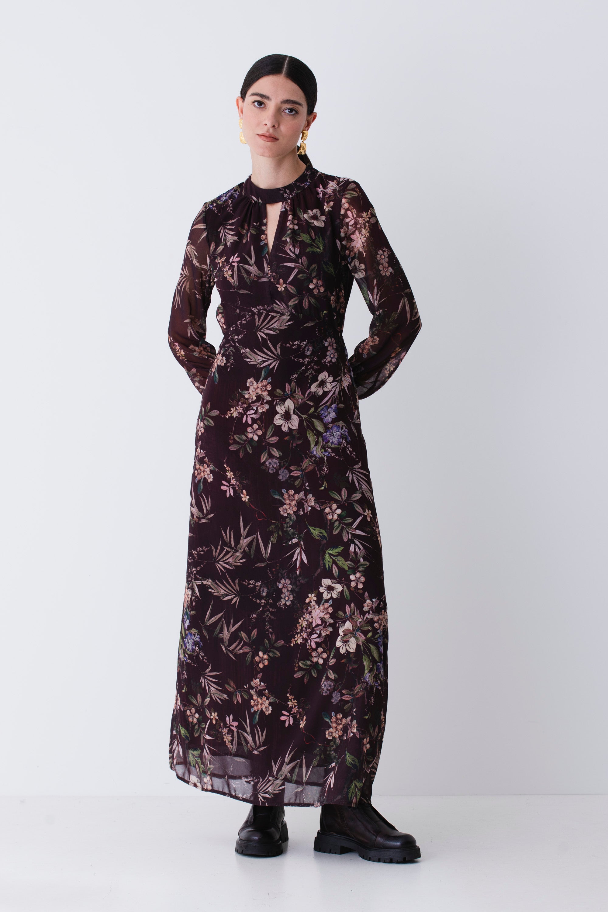 Abito lungo in georgette fantasia floreale - FW26