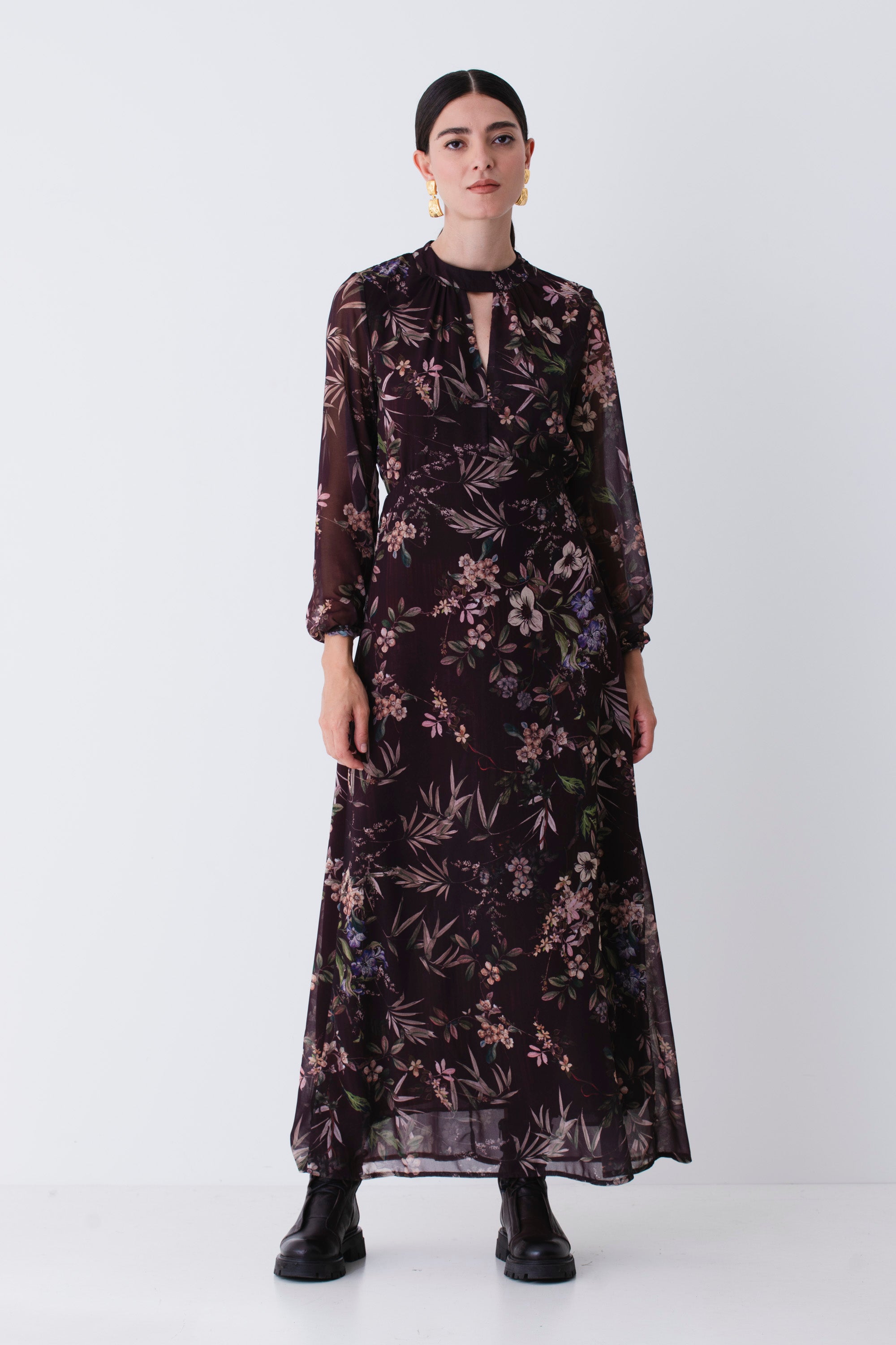Abito lungo in georgette fantasia floreale - FW26