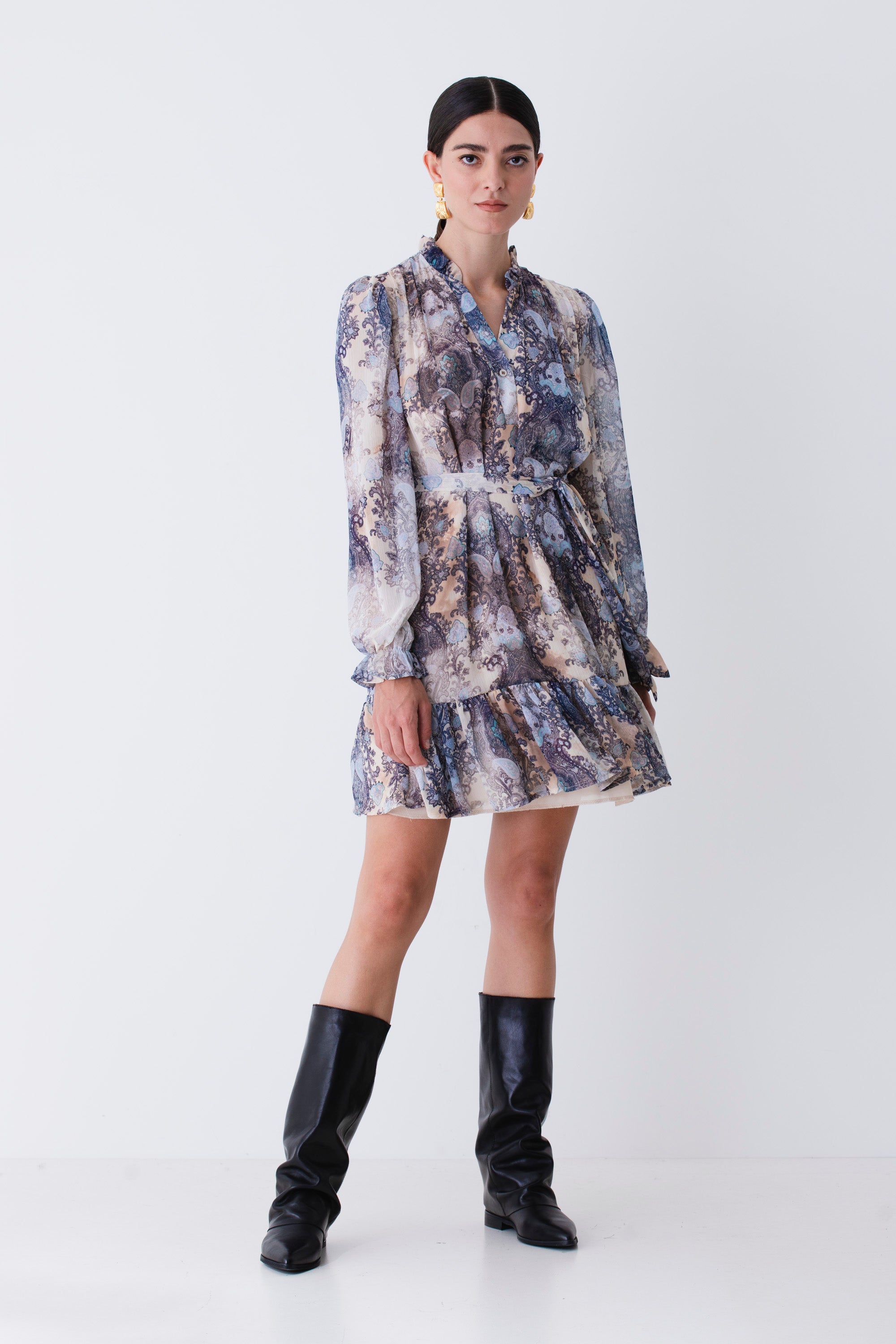 Abito corto in georgette fantasia cachemire - FW26
