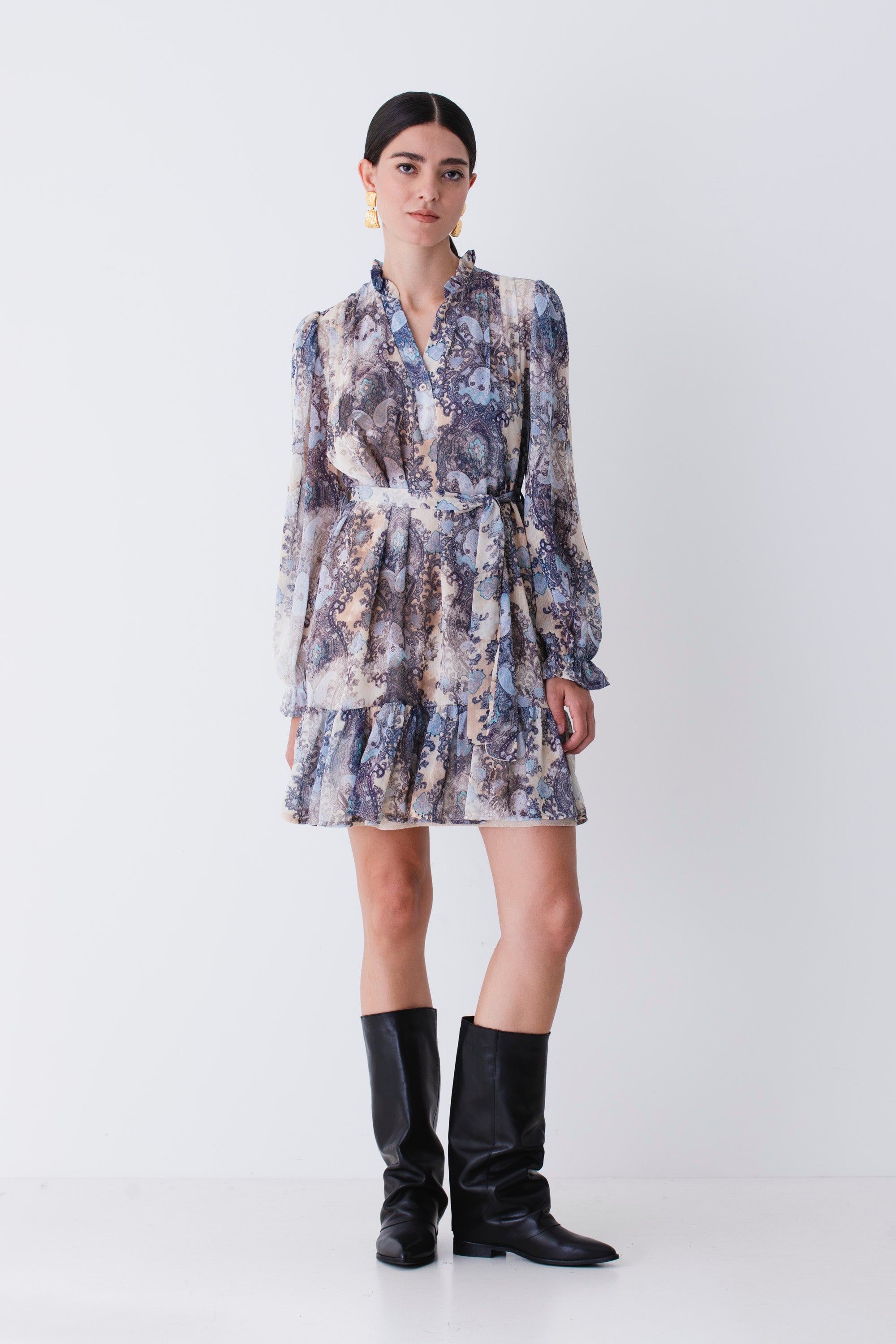 Abito corto in georgette fantasia cachemire - FW26