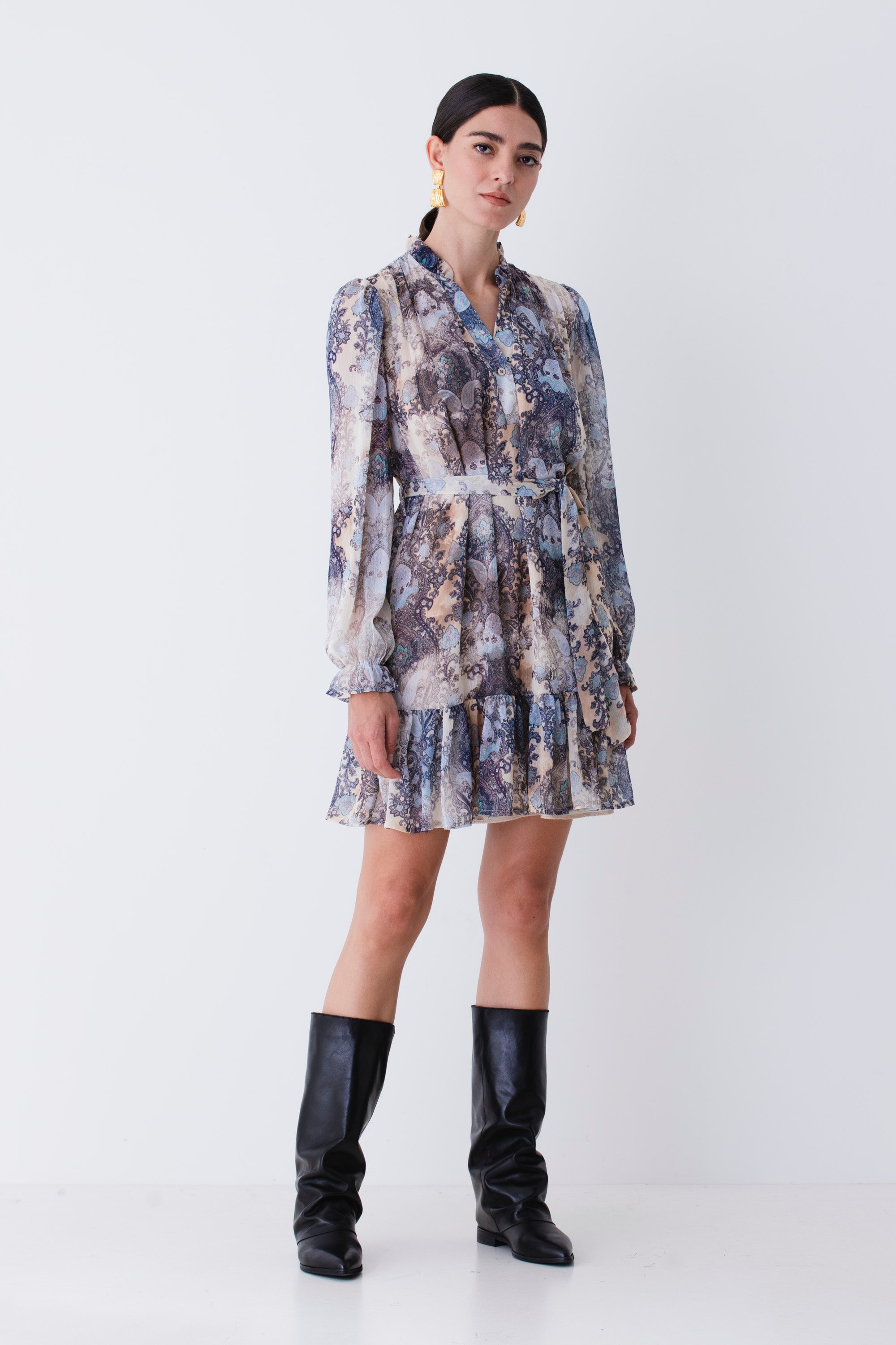 Abito corto in georgette fantasia cachemire - FW26