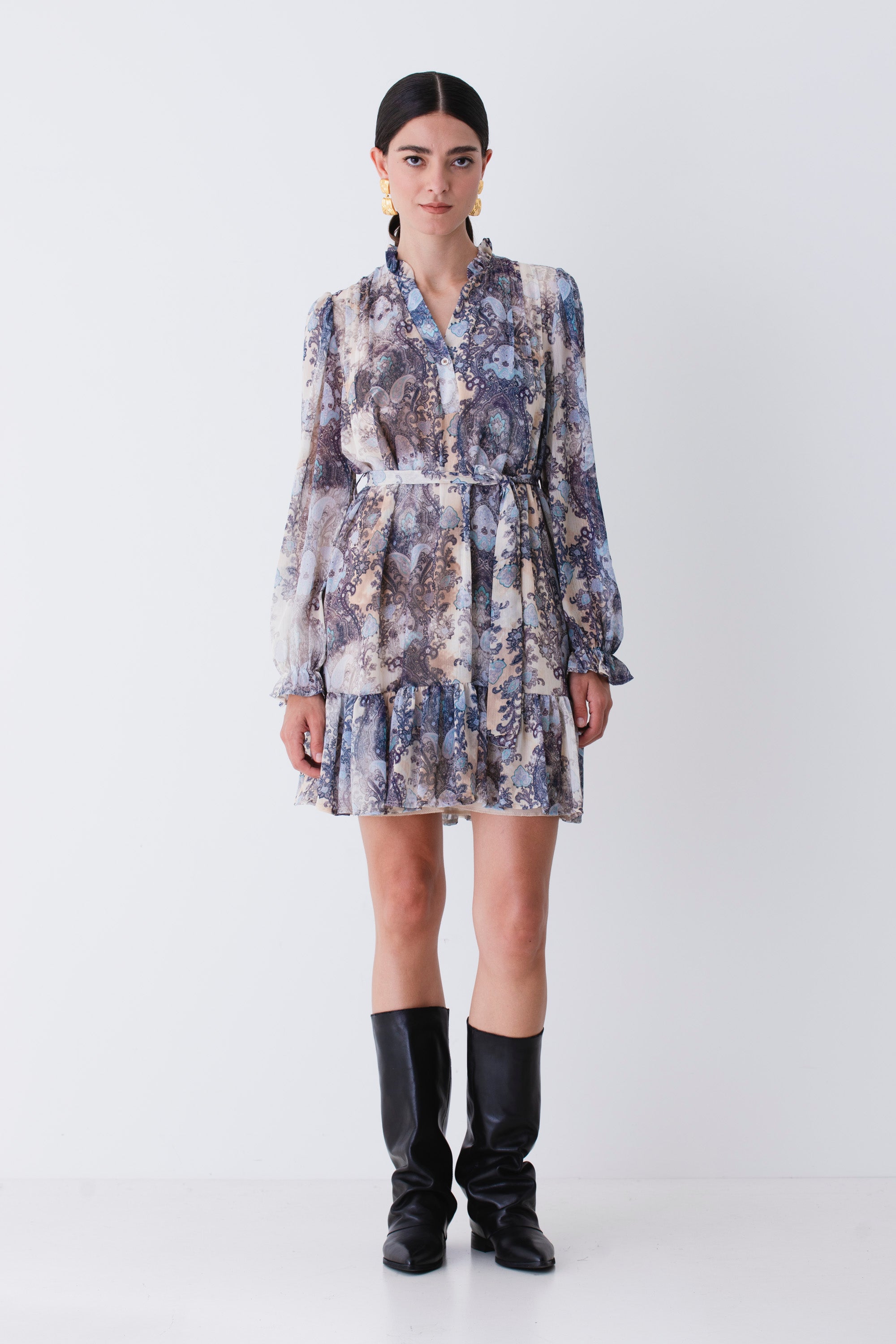 Abito corto in georgette fantasia cachemire - FW26