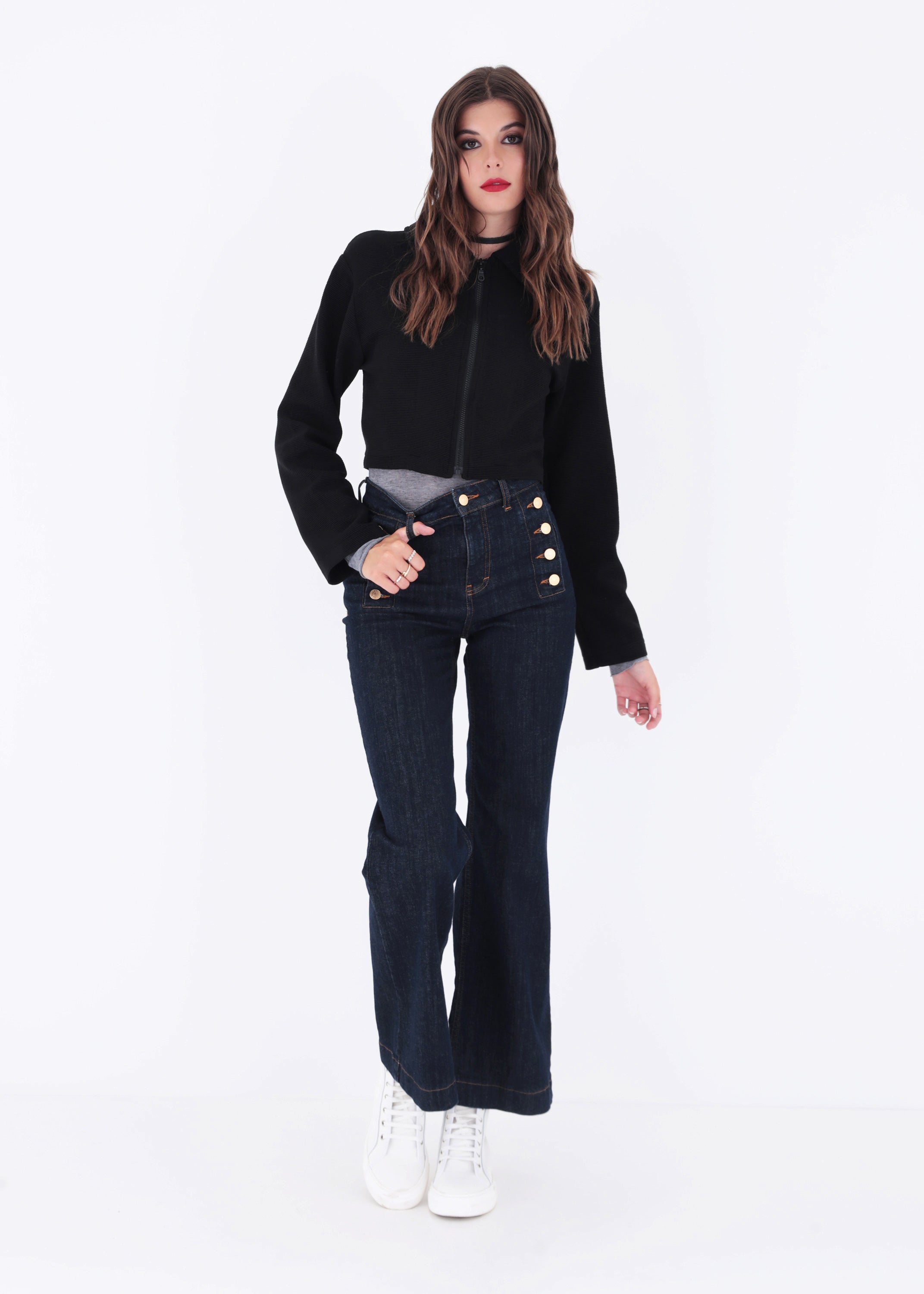 Giacca crop con cerniera in tessuto ottoman - FW23