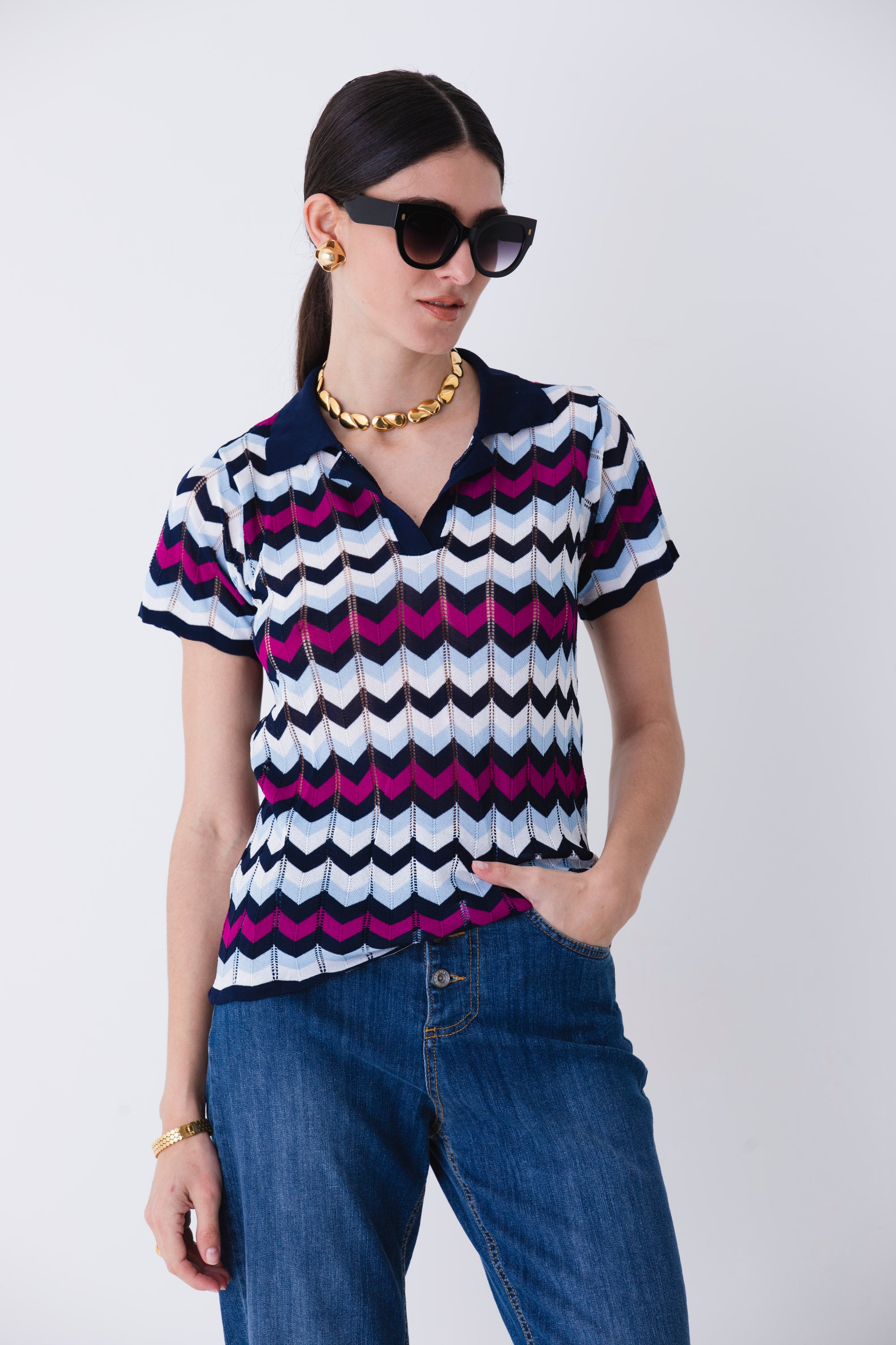 Polo fantasia chevron in viscosa - PE25