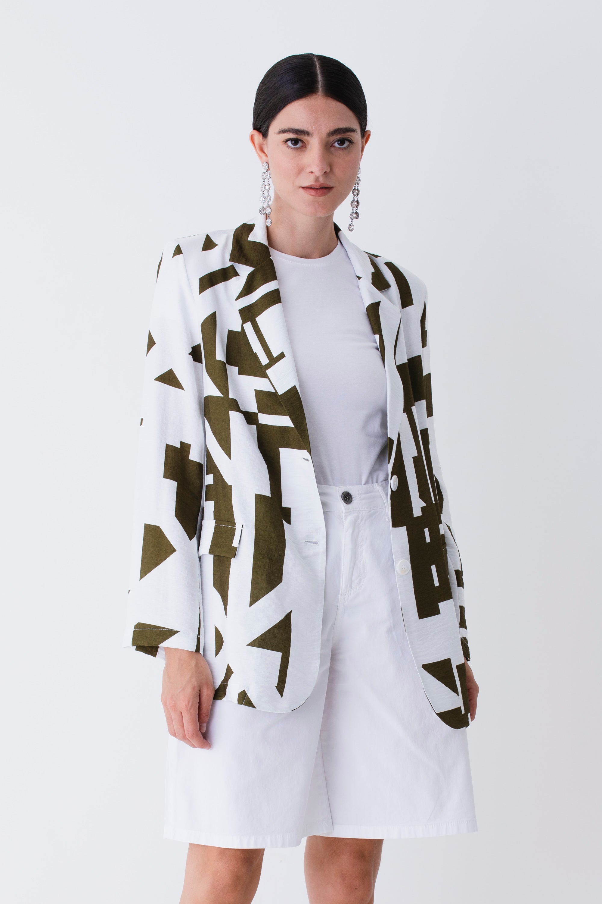 Blazer ad un petto in rayon fantasia geometrica - PE25