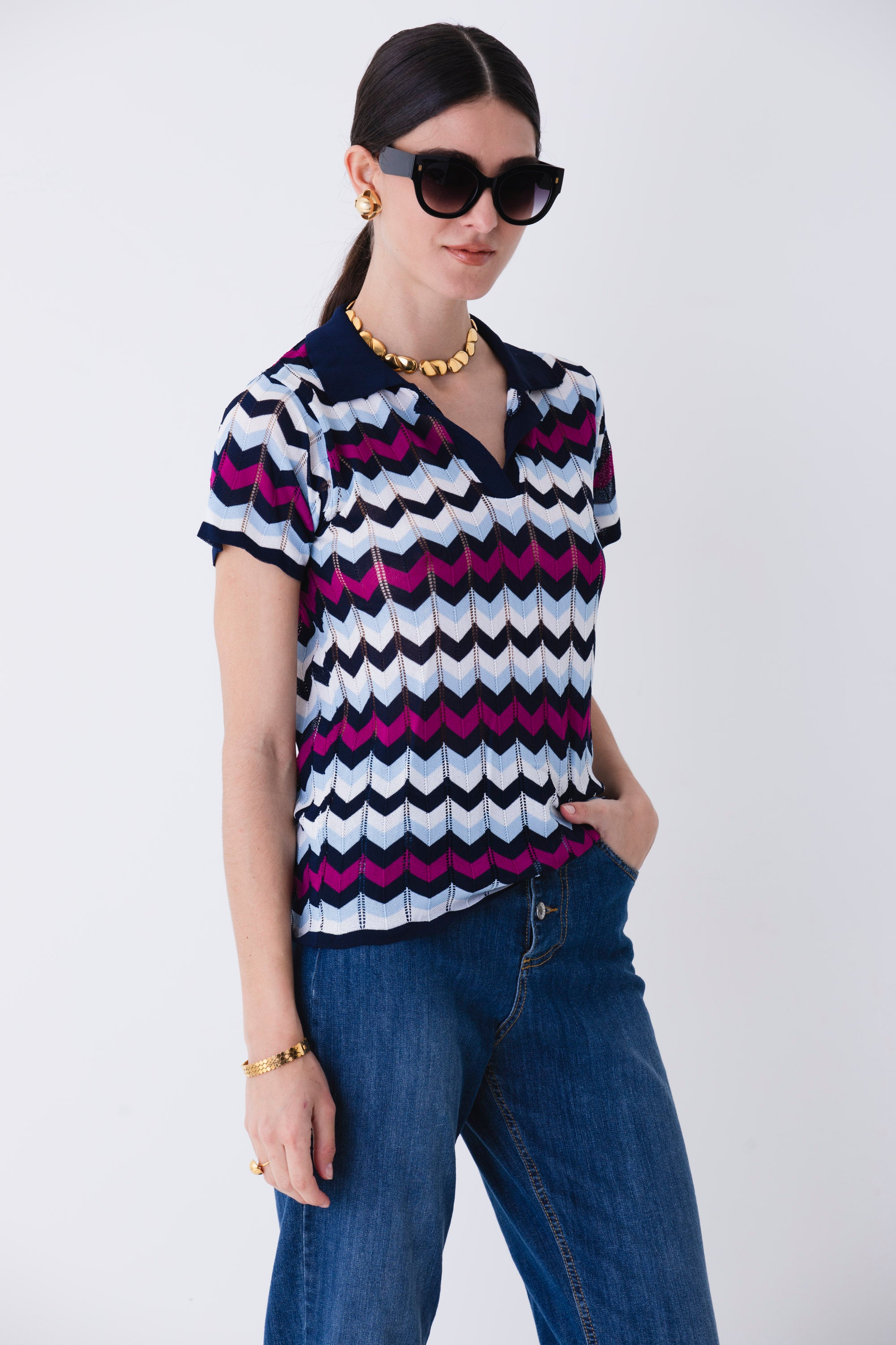 Polo fantasia chevron in viscosa - PE25