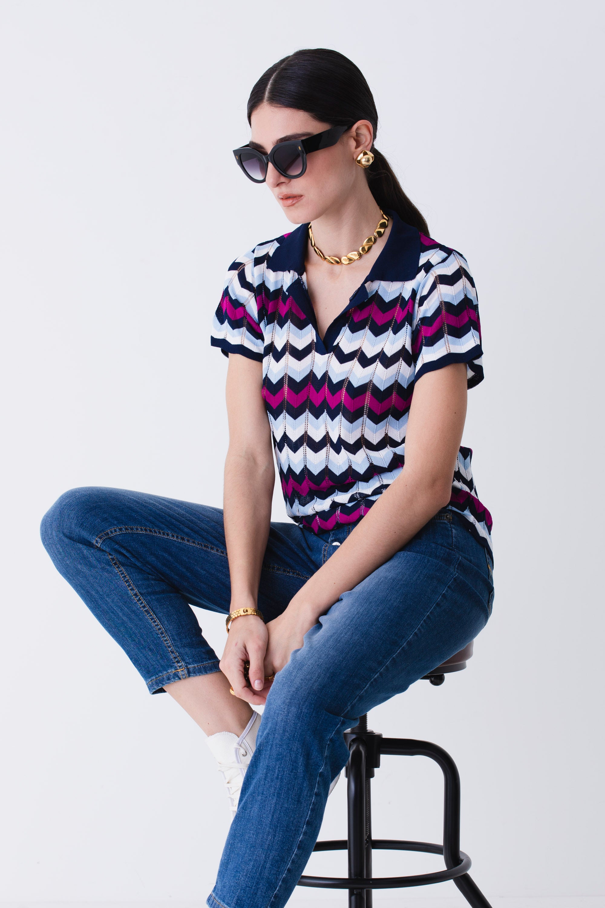 Polo fantasia chevron in viscosa - PE25
