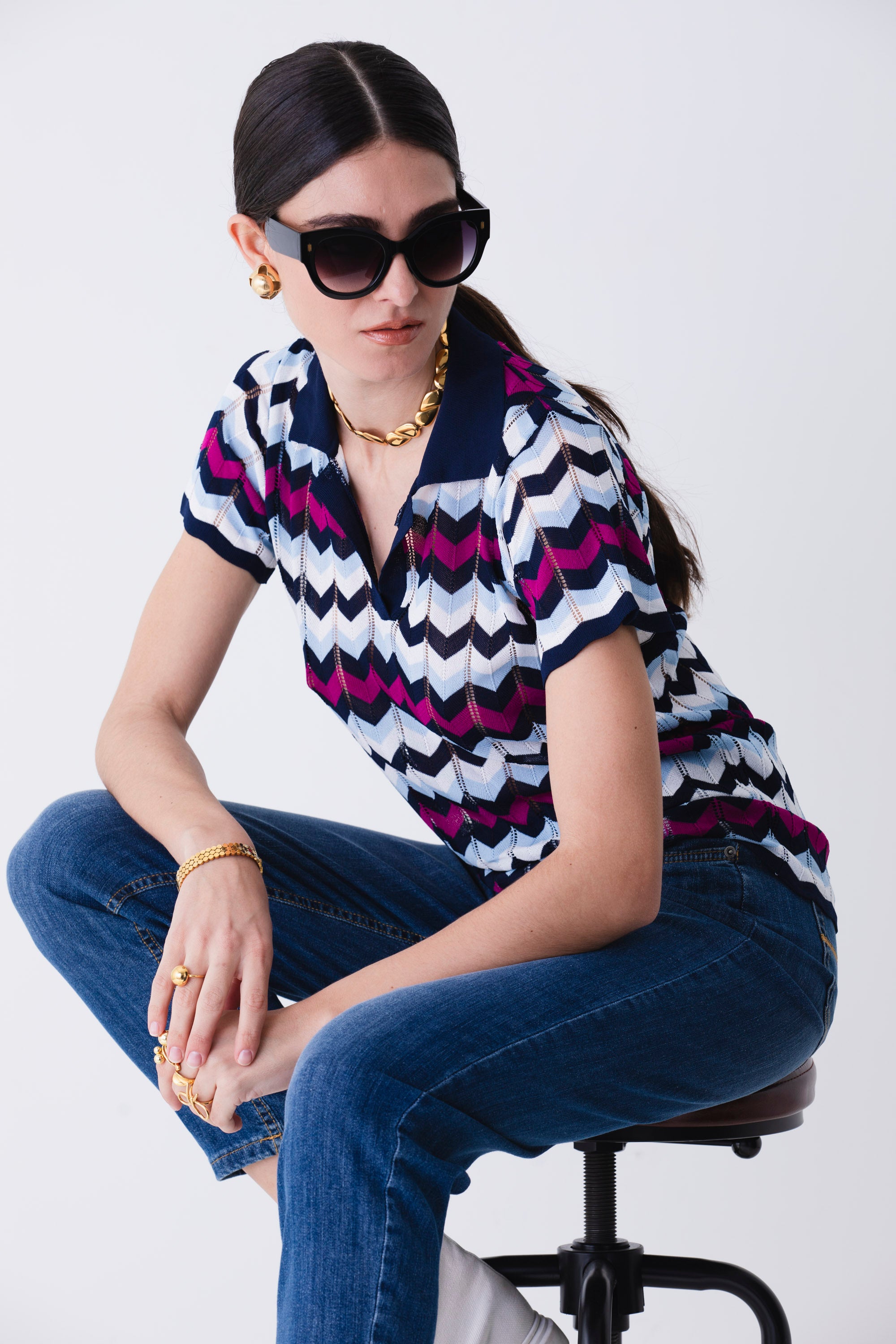 Polo fantasia chevron in viscosa - PE25