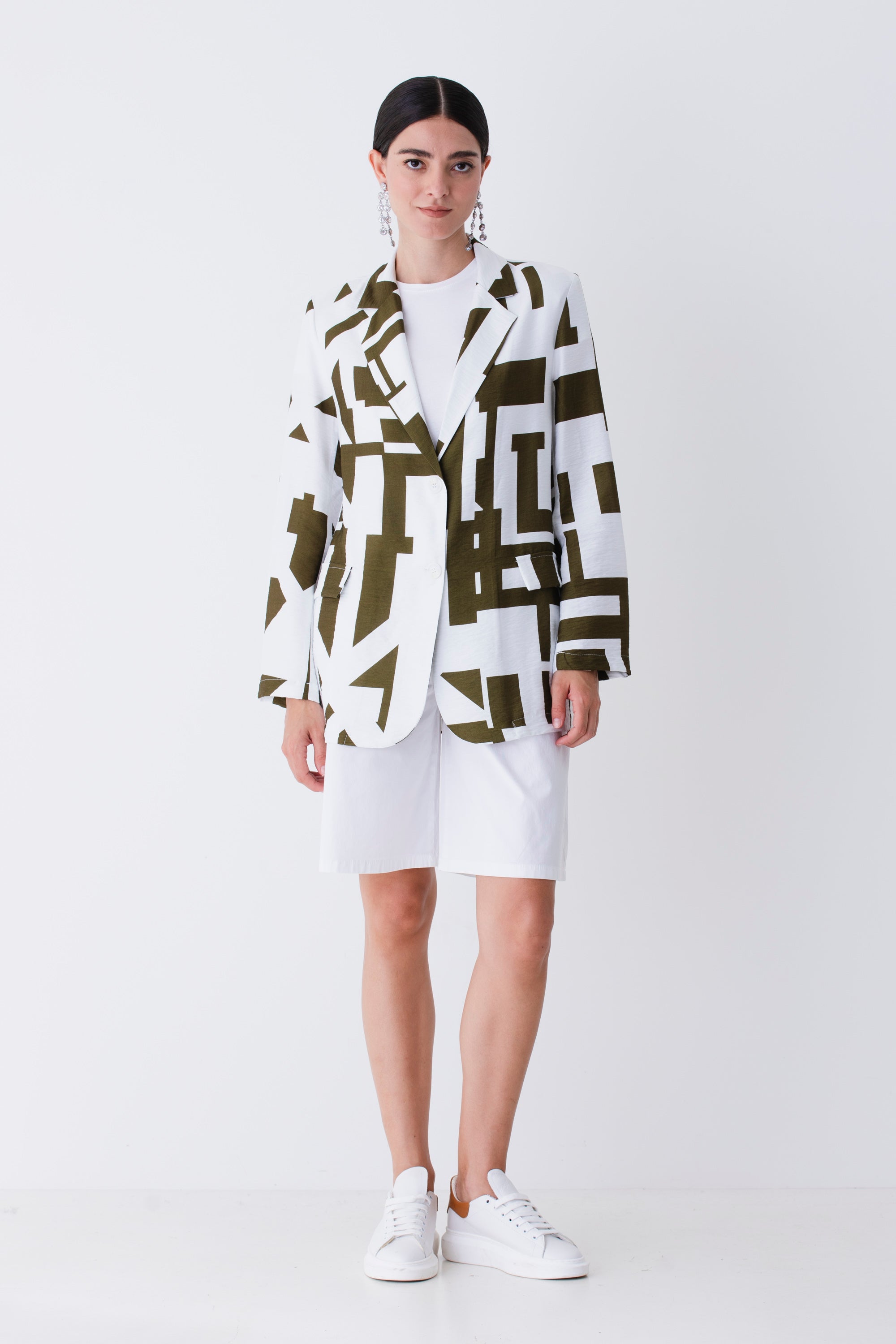 Blazer ad un petto in rayon fantasia geometrica - PE25