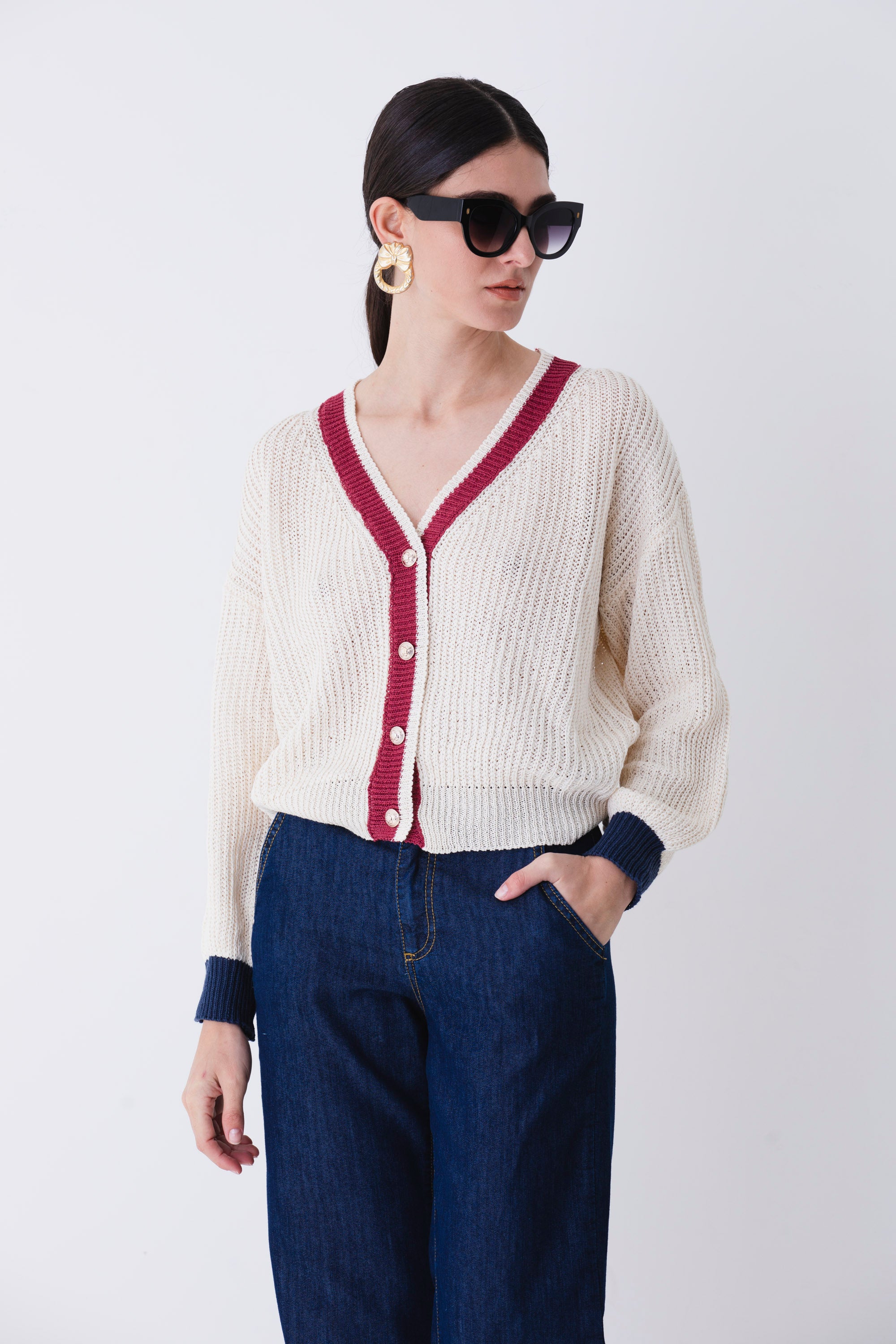 Cardigan in cotone con bottoni dorati - PE25