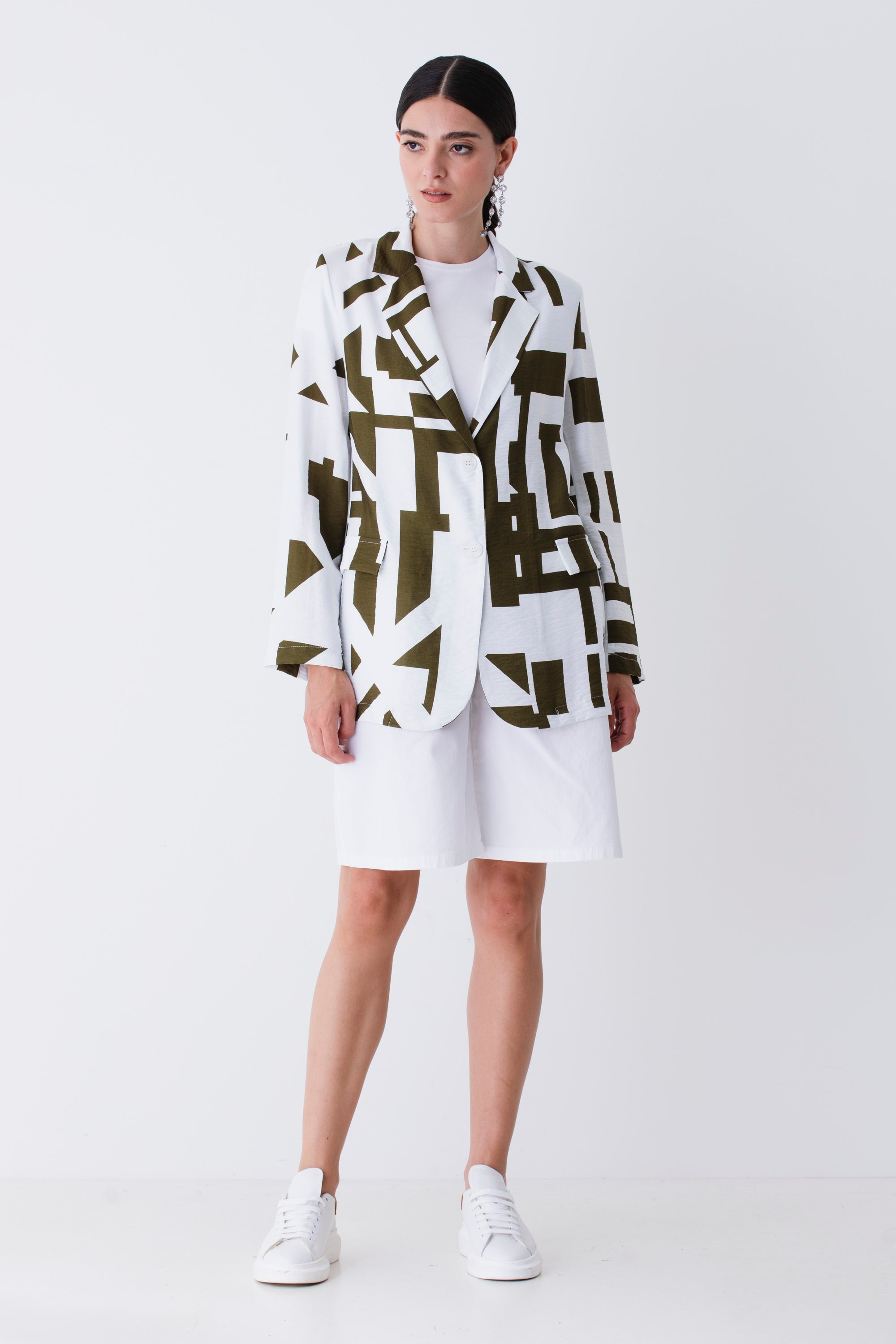 Blazer ad un petto in rayon fantasia geometrica - PE25