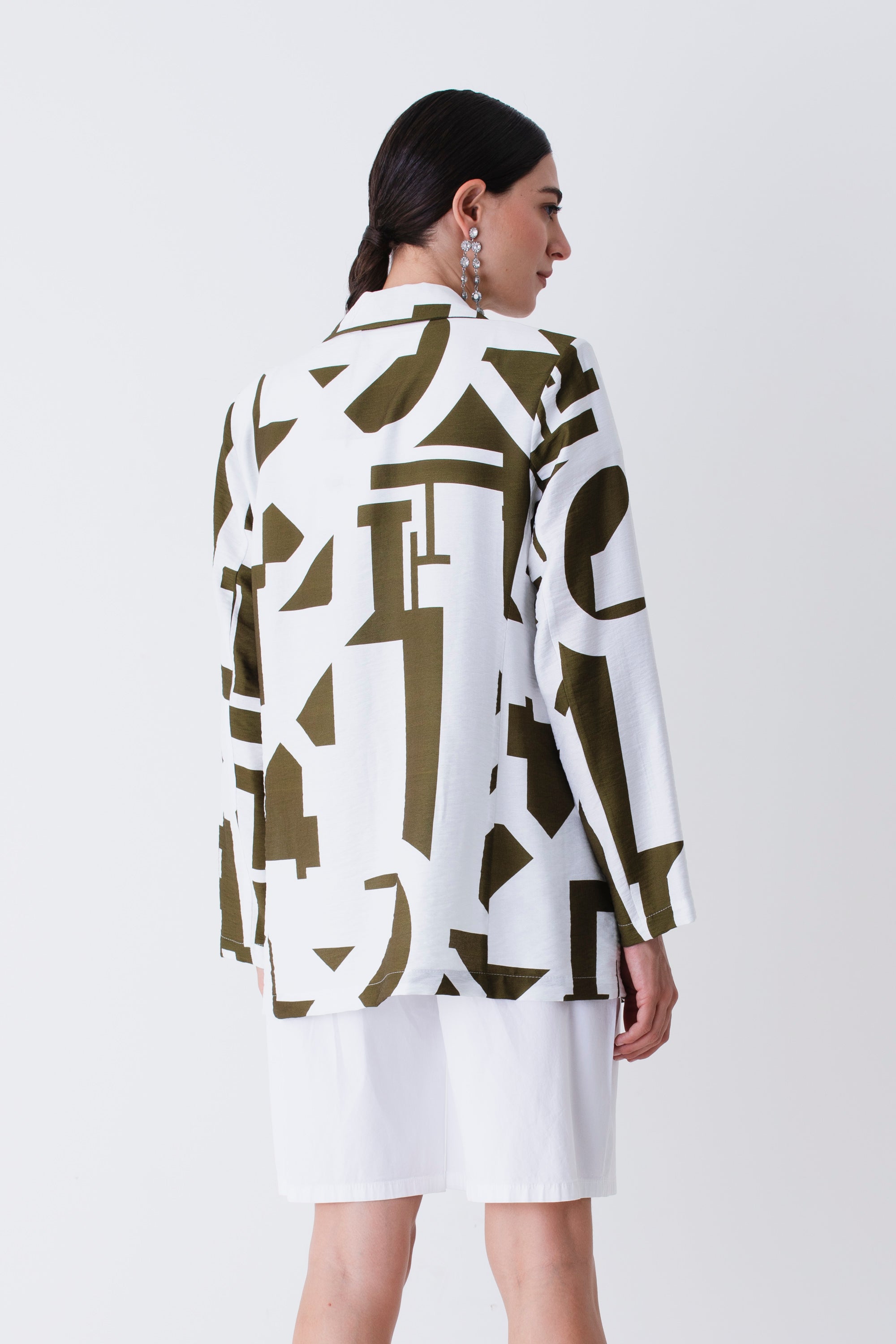 Blazer ad un petto in rayon fantasia geometrica - PE25