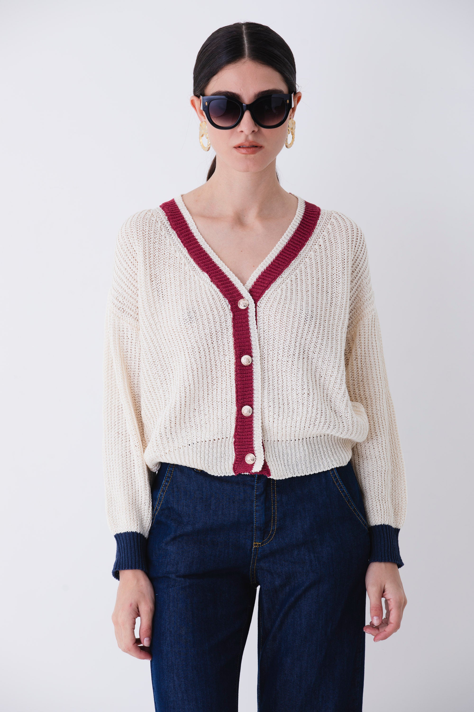 Cardigan in cotone con bottoni dorati - PE25