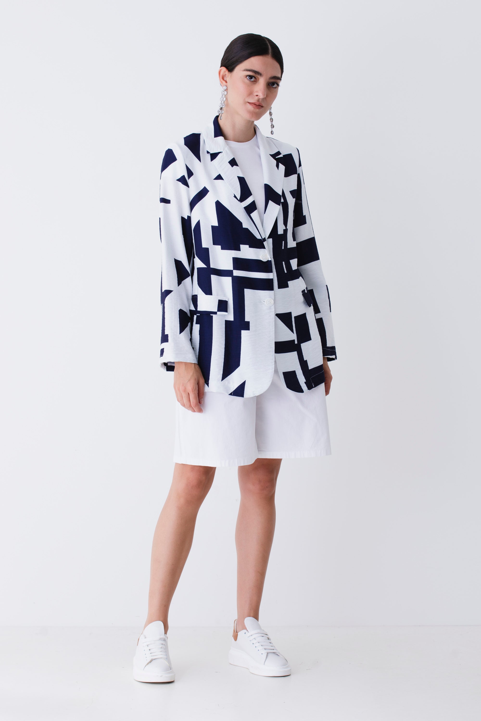 Blazer ad un petto in rayon fantasia geometrica - PE25