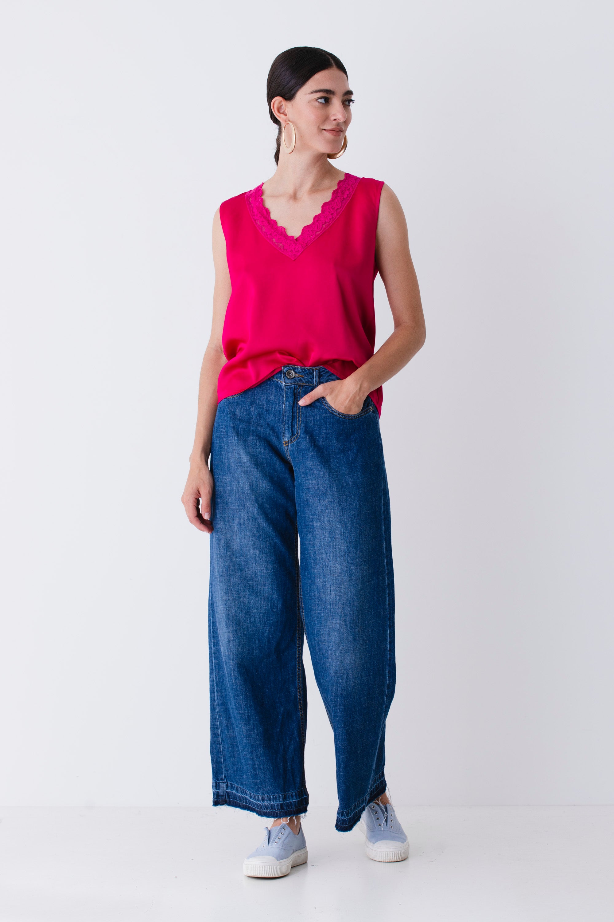 Blusa con pizzo in raso di viscosa - PE25