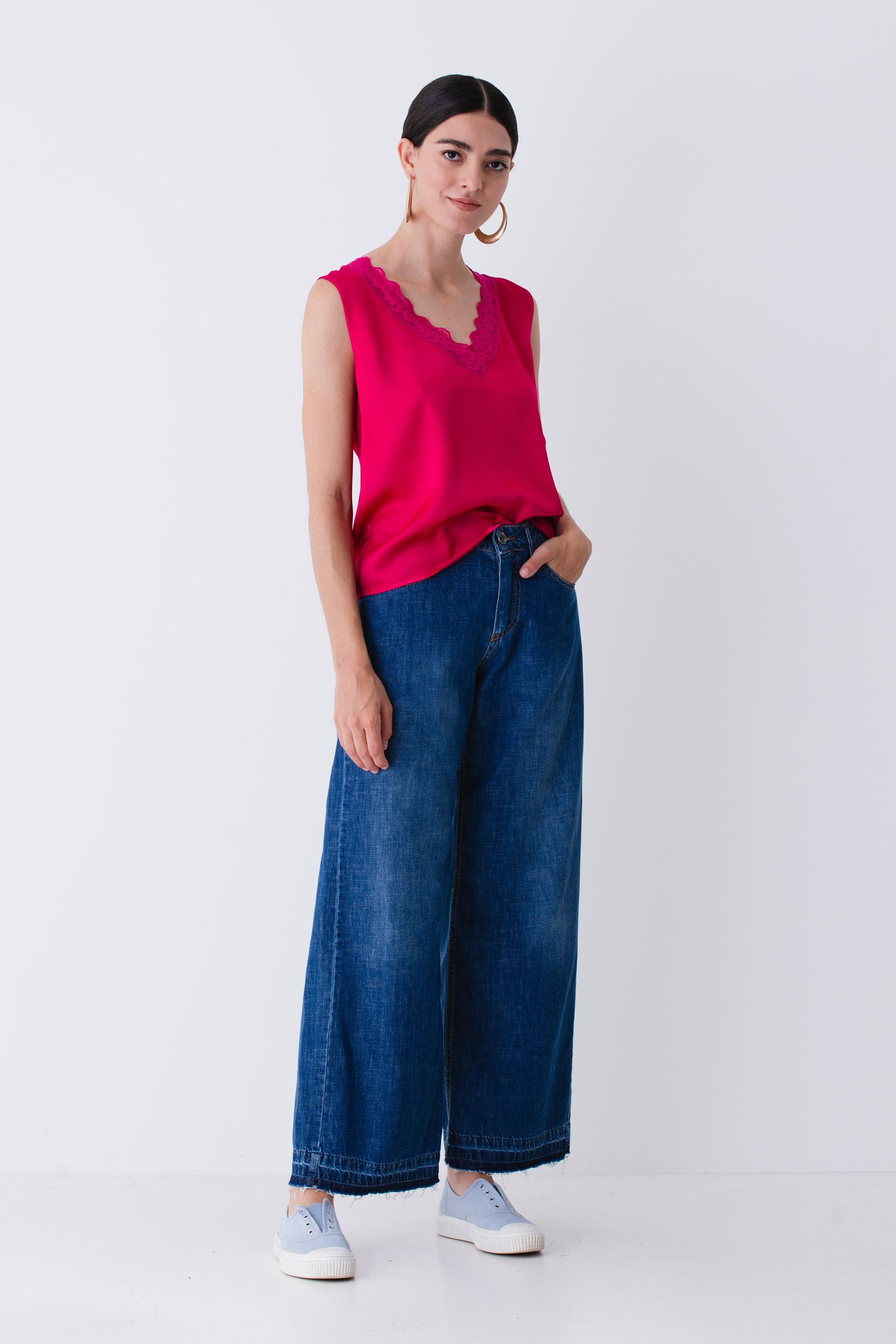 Blusa con pizzo in raso di viscosa - PE25