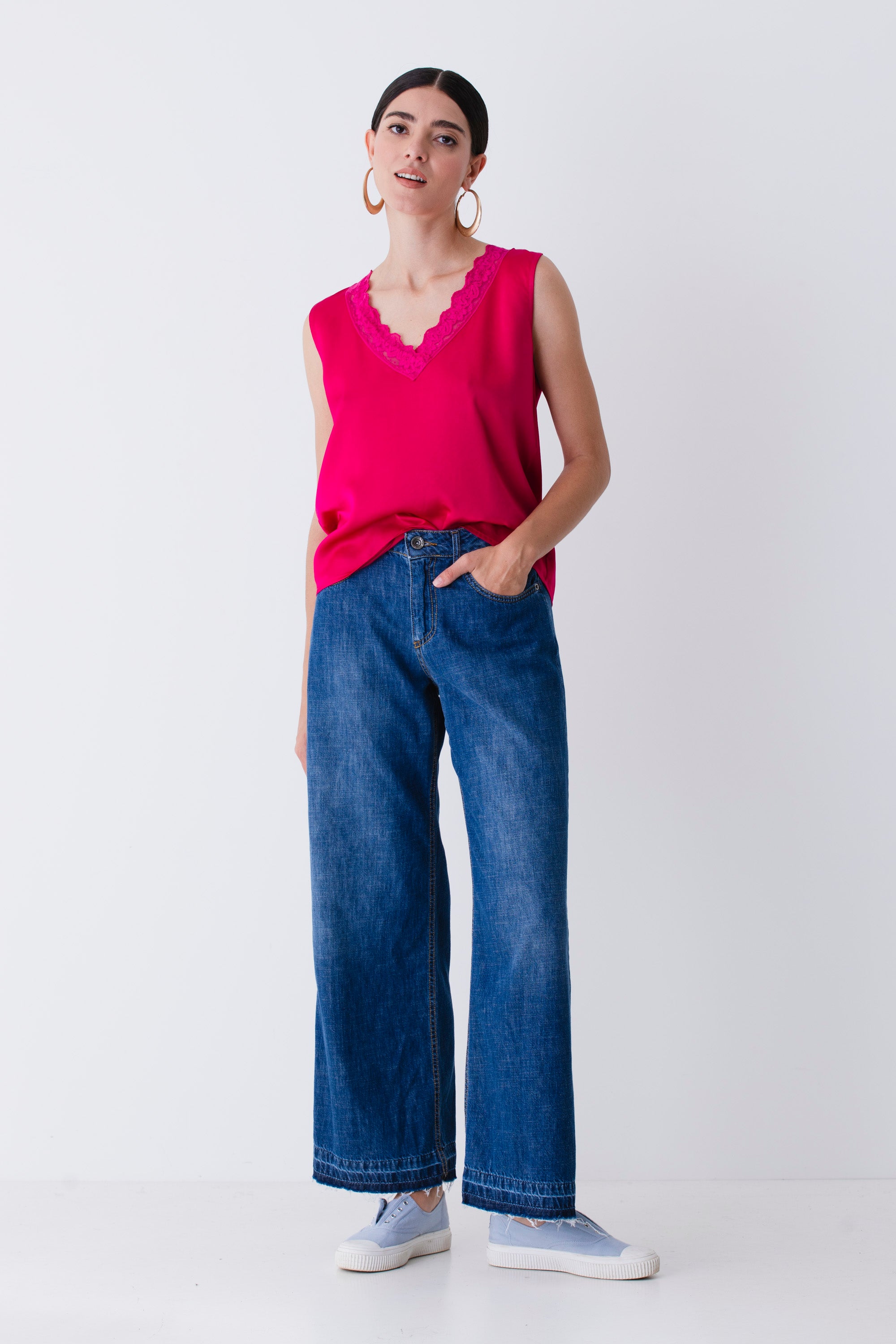 Blusa con pizzo in raso di viscosa - PE25