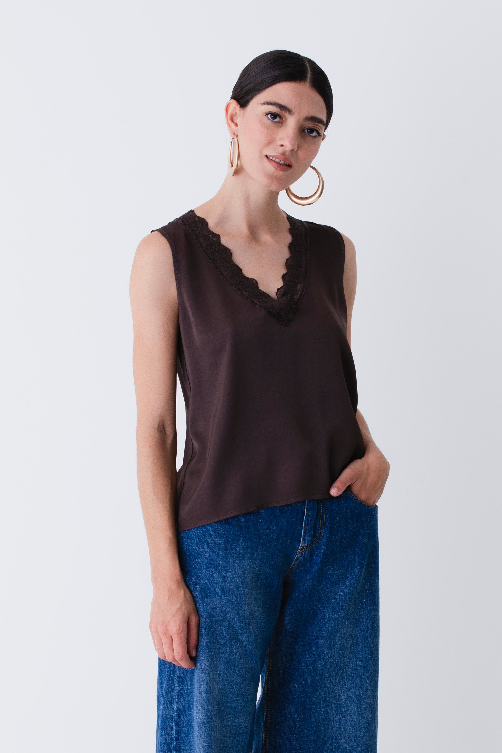 Blusa con pizzo in raso di viscosa - PE25