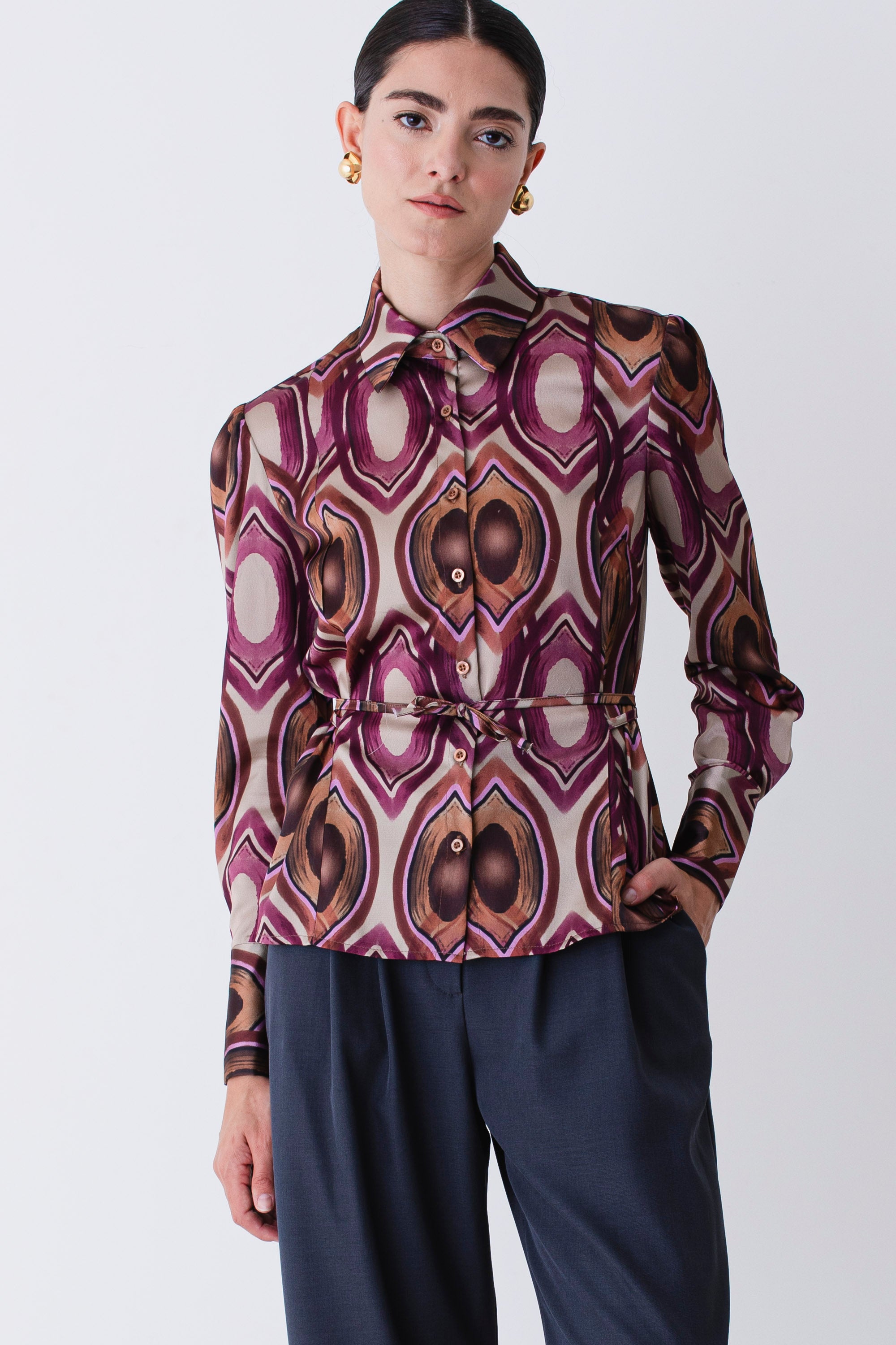 Camicia in raso fantasia geometrica - FW26