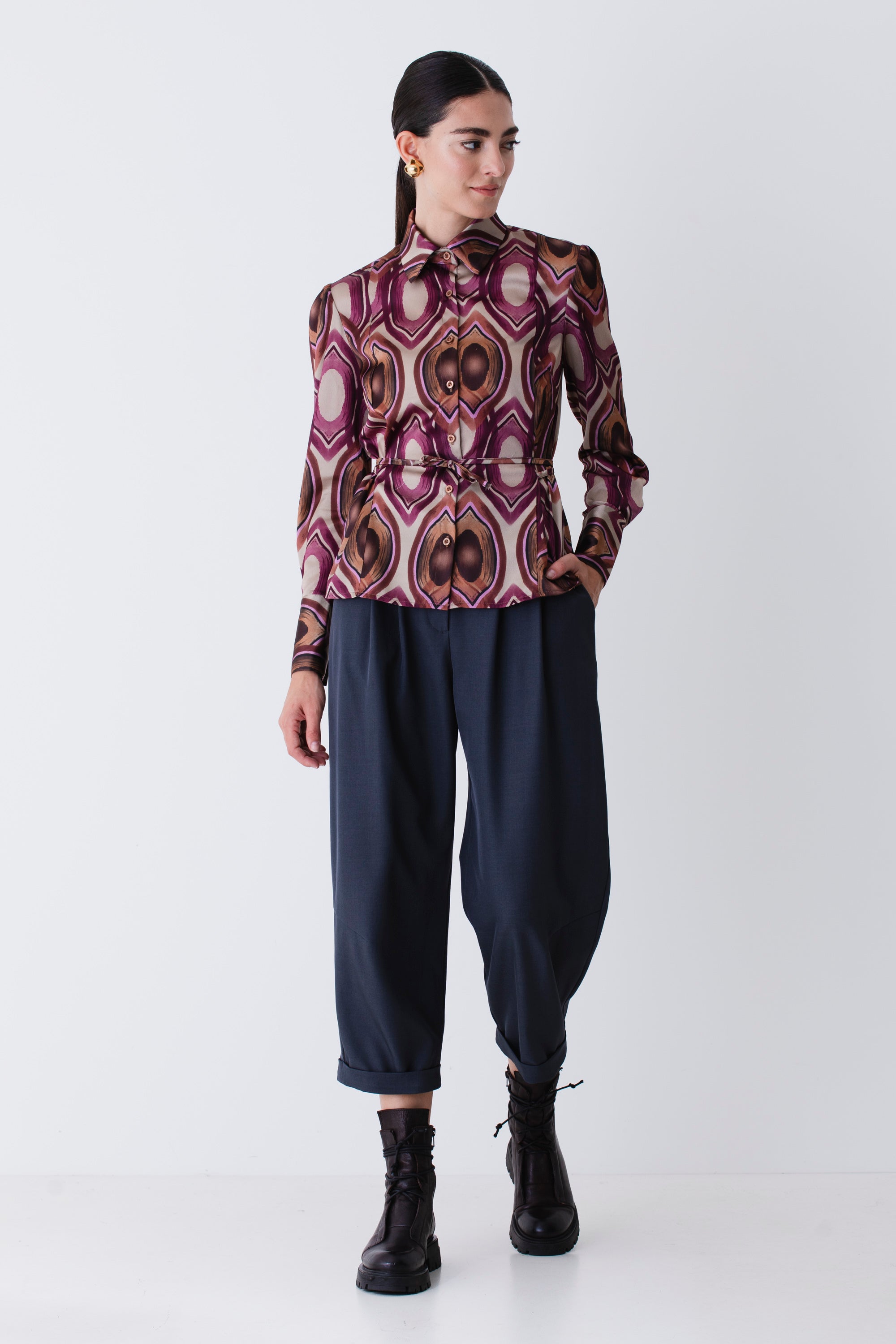 Camicia in raso fantasia geometrica - FW26