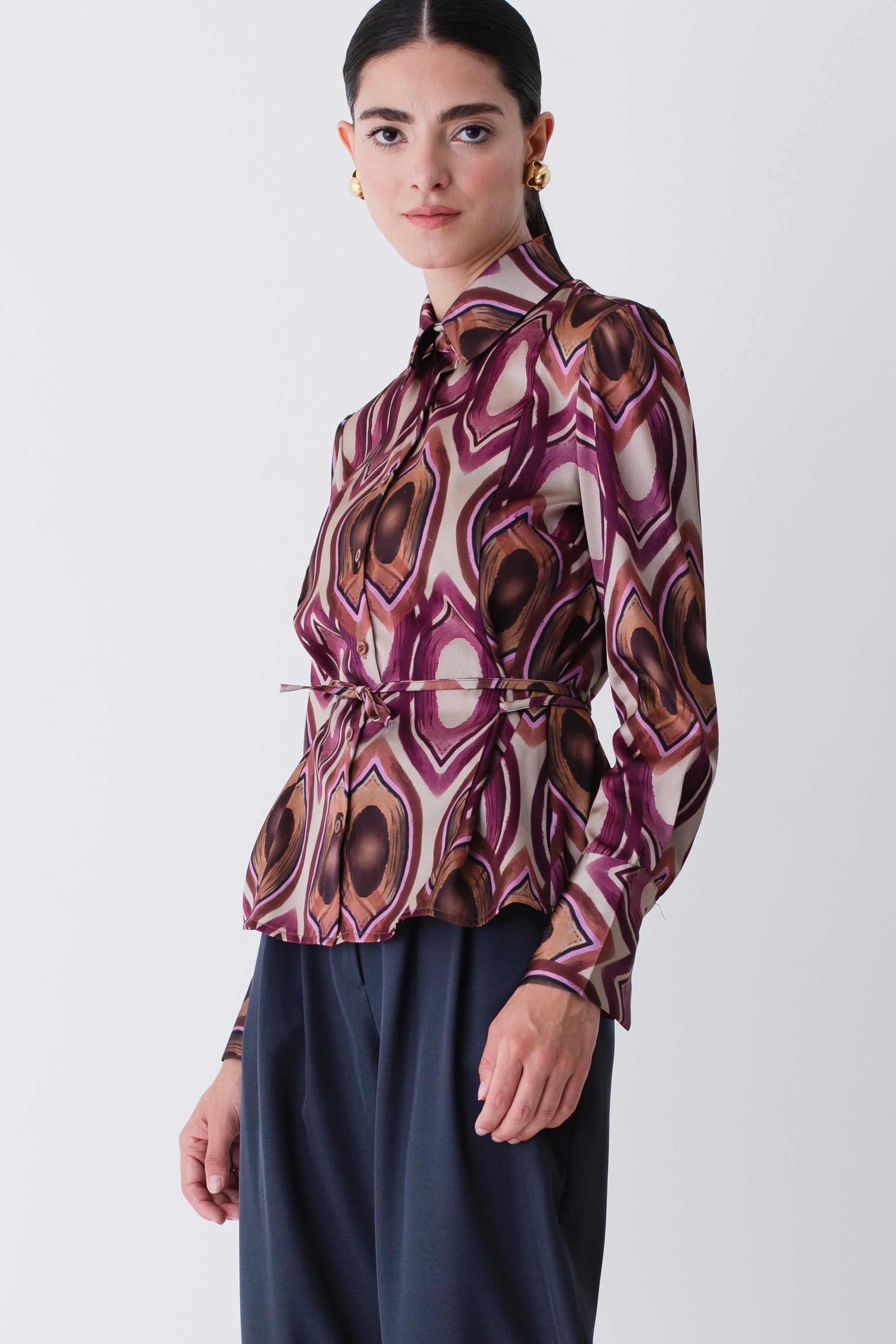 Camicia in raso fantasia geometrica - FW26