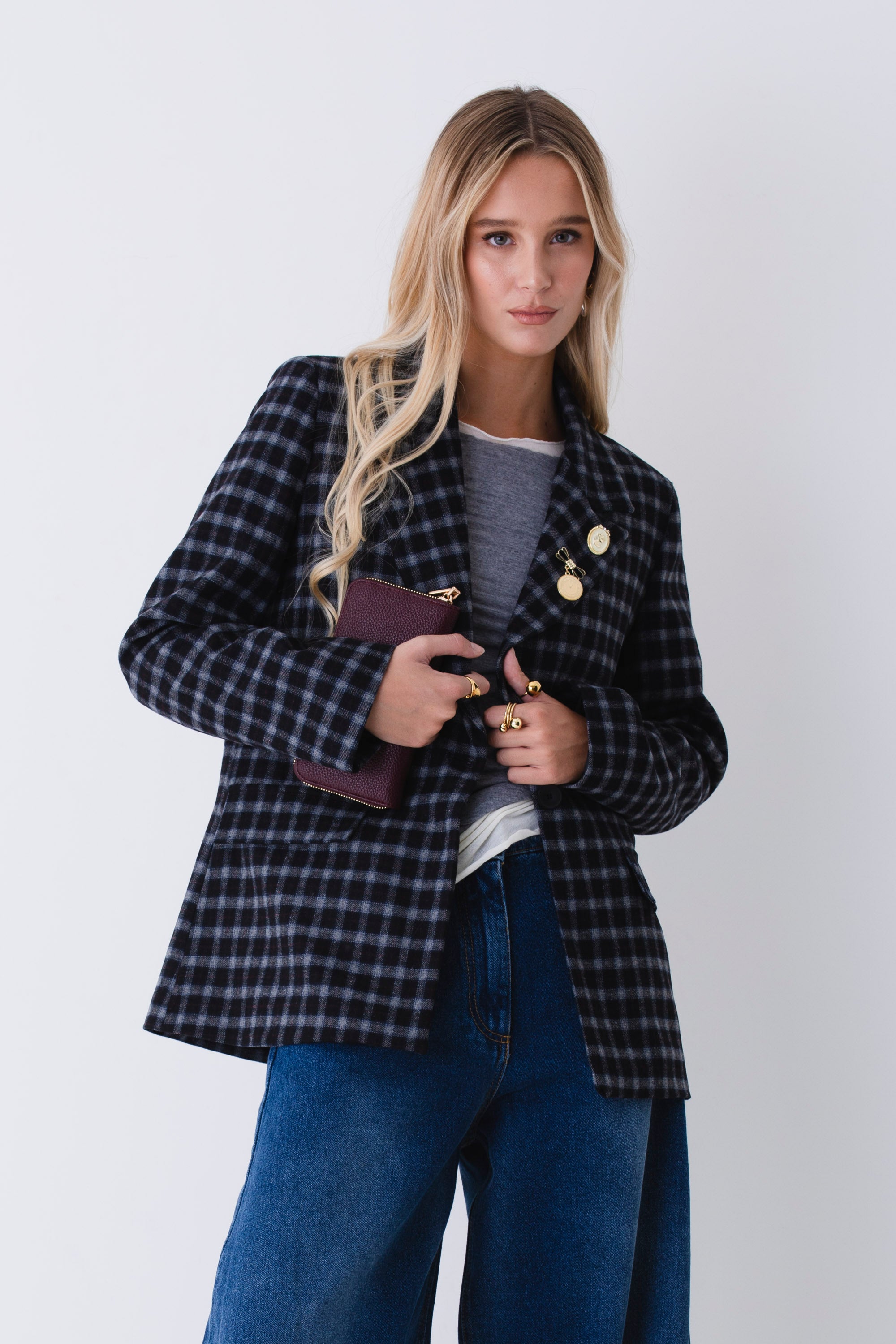 Blazer ad un petto a quadri - FW26