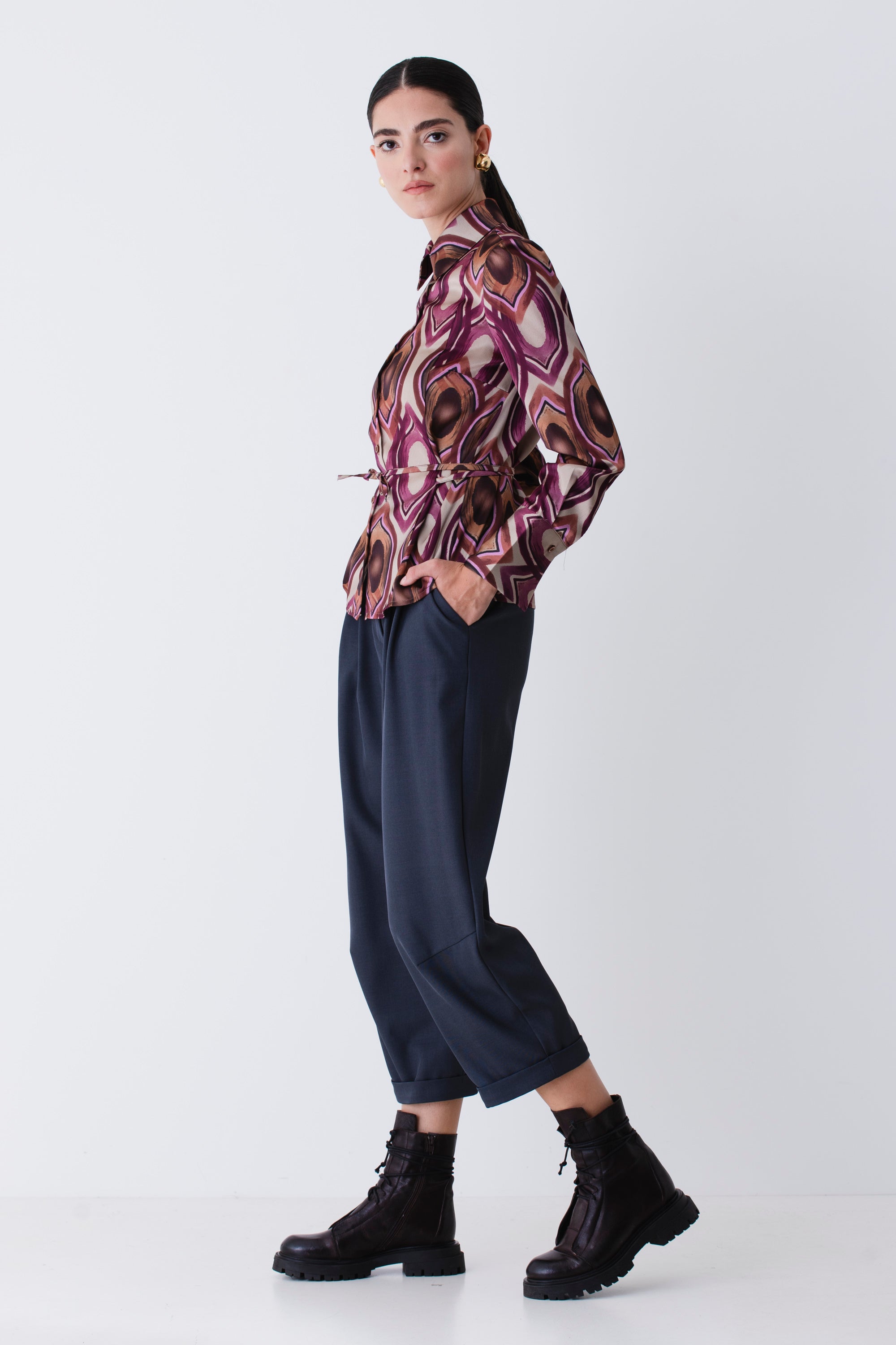 Camicia in raso fantasia geometrica - FW26