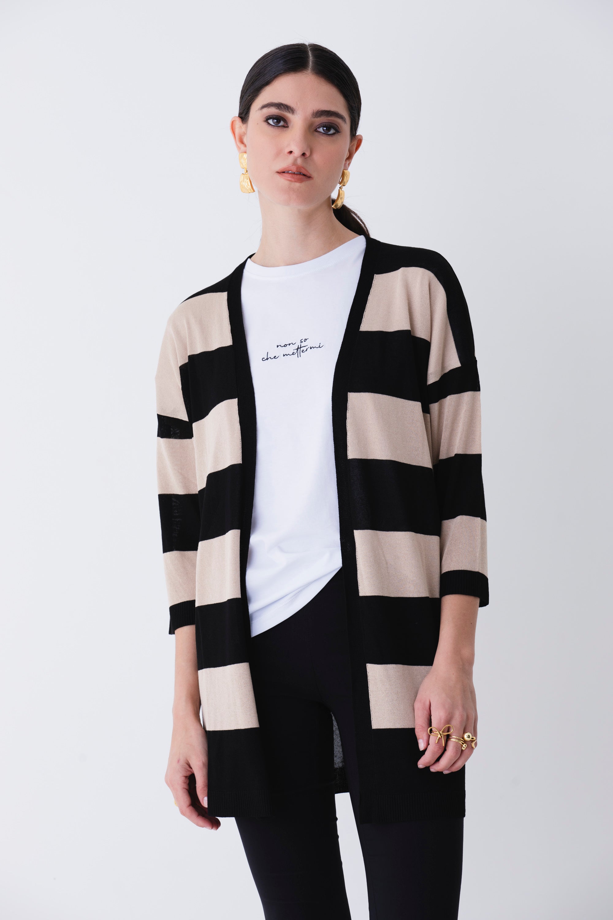 Cardigan in viscosa a righe orizzontali - PE25