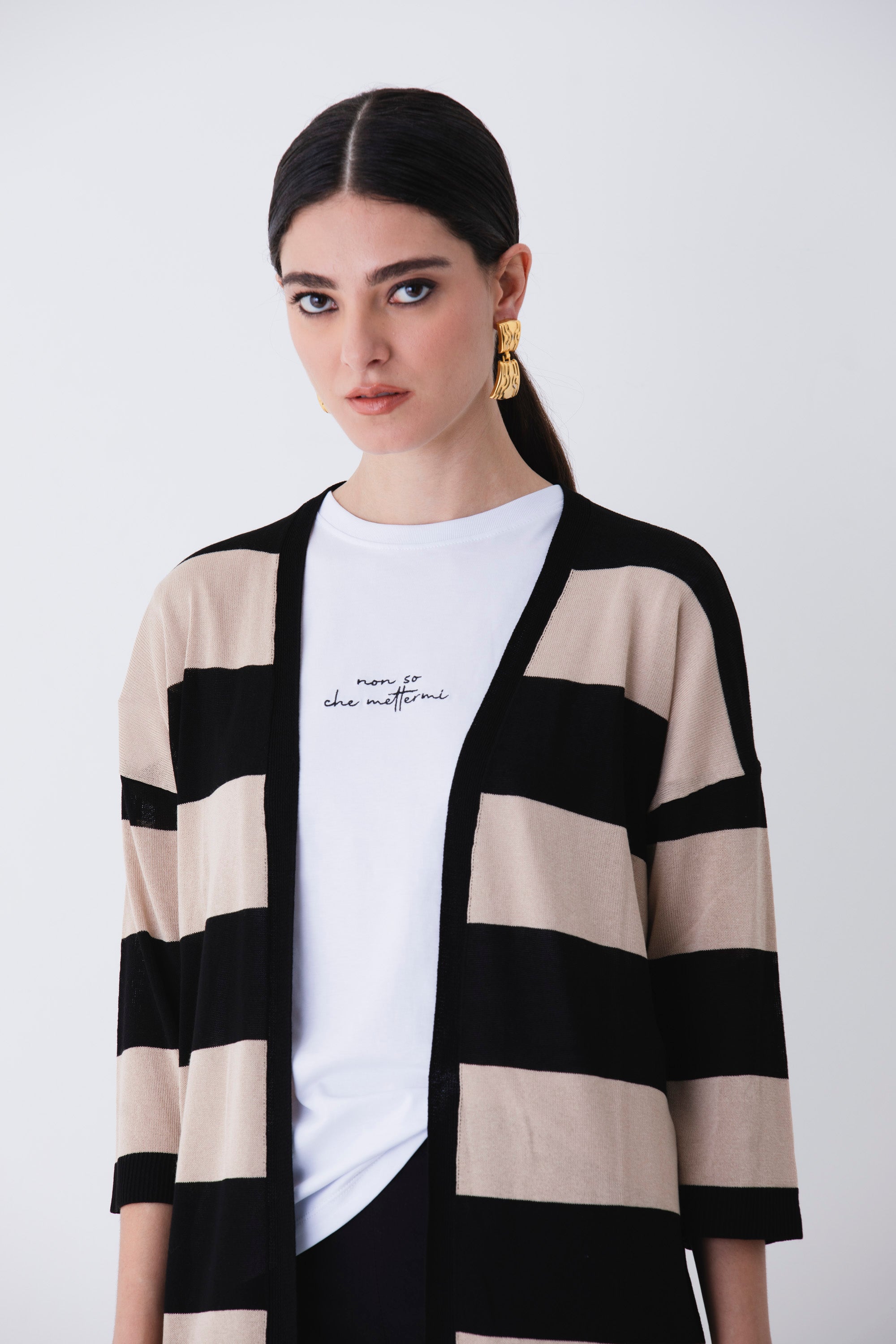 Cardigan in viscosa a righe orizzontali - PE25