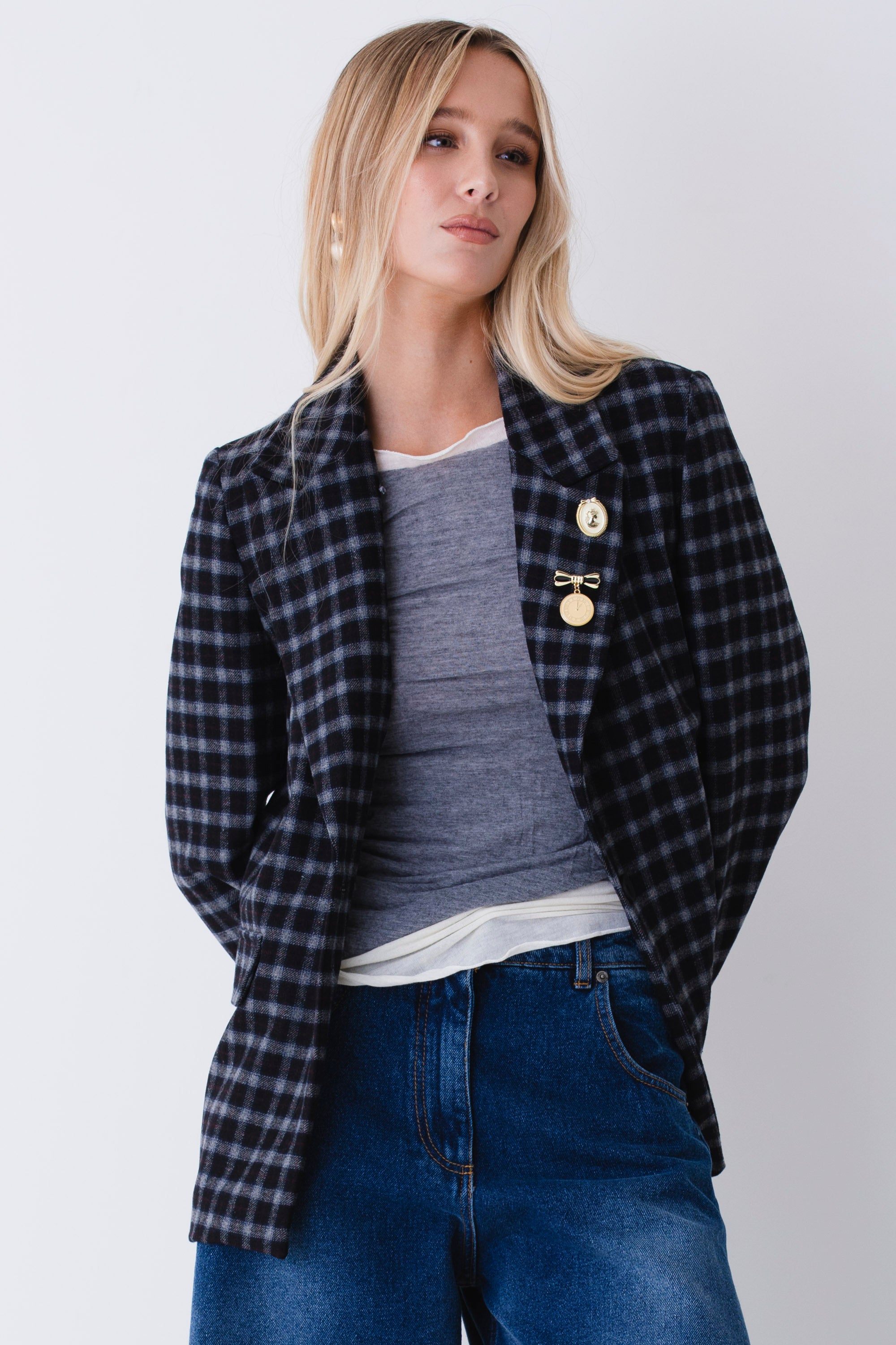 Blazer ad un petto a quadri - FW26