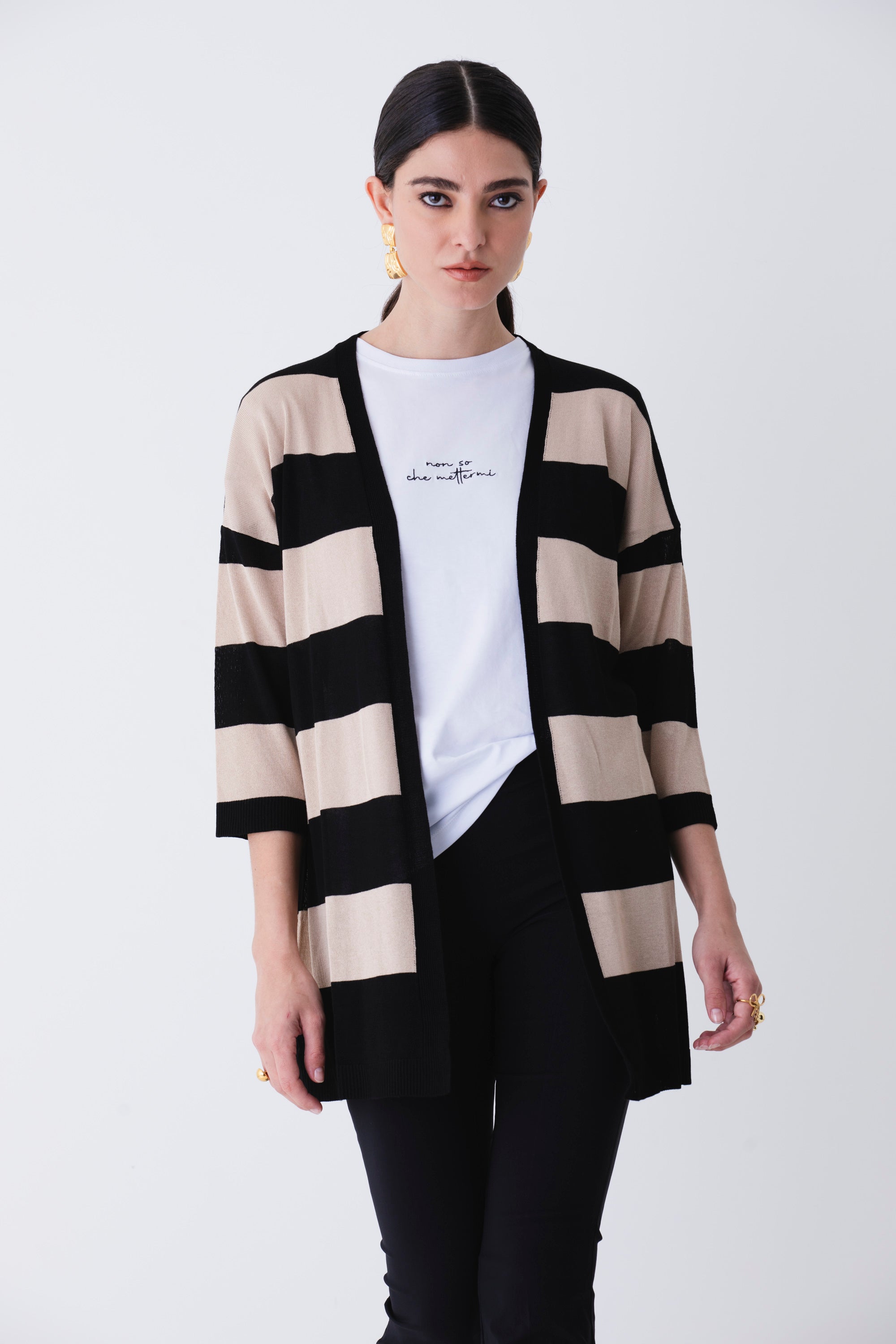 Cardigan in viscosa a righe orizzontali - PE25