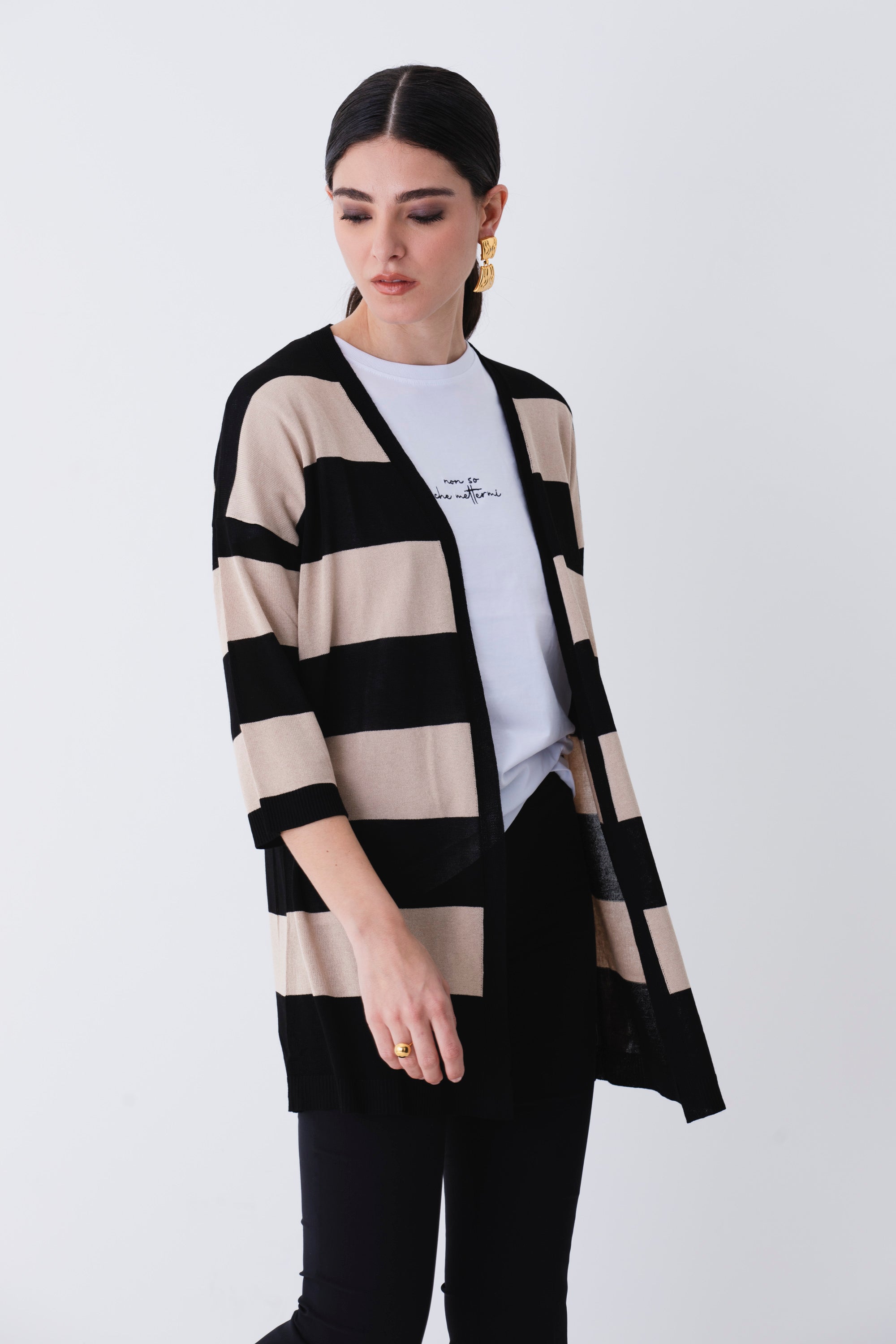 Cardigan in viscosa a righe orizzontali - PE25