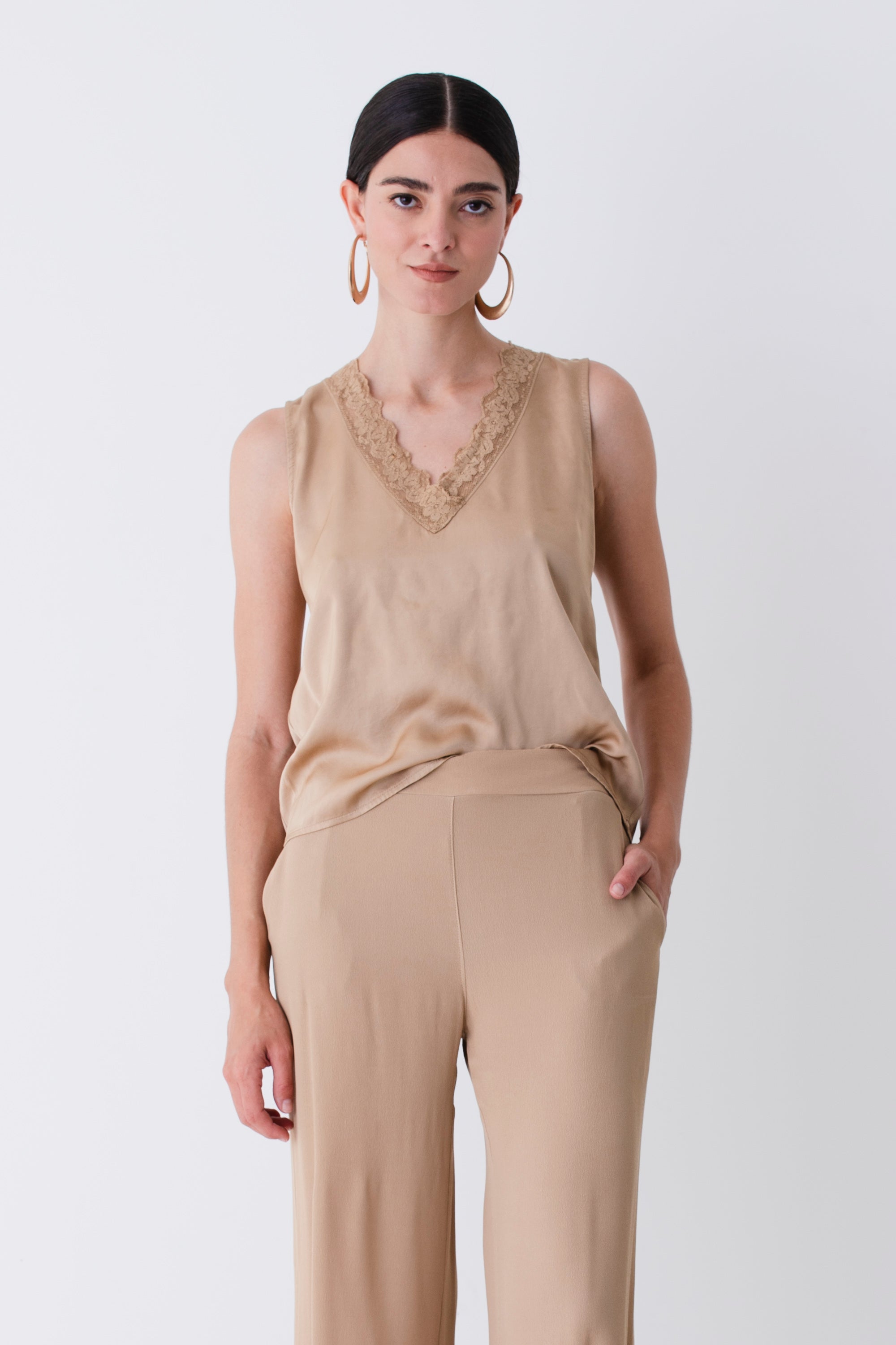 Blusa con pizzo in raso di viscosa - PE25