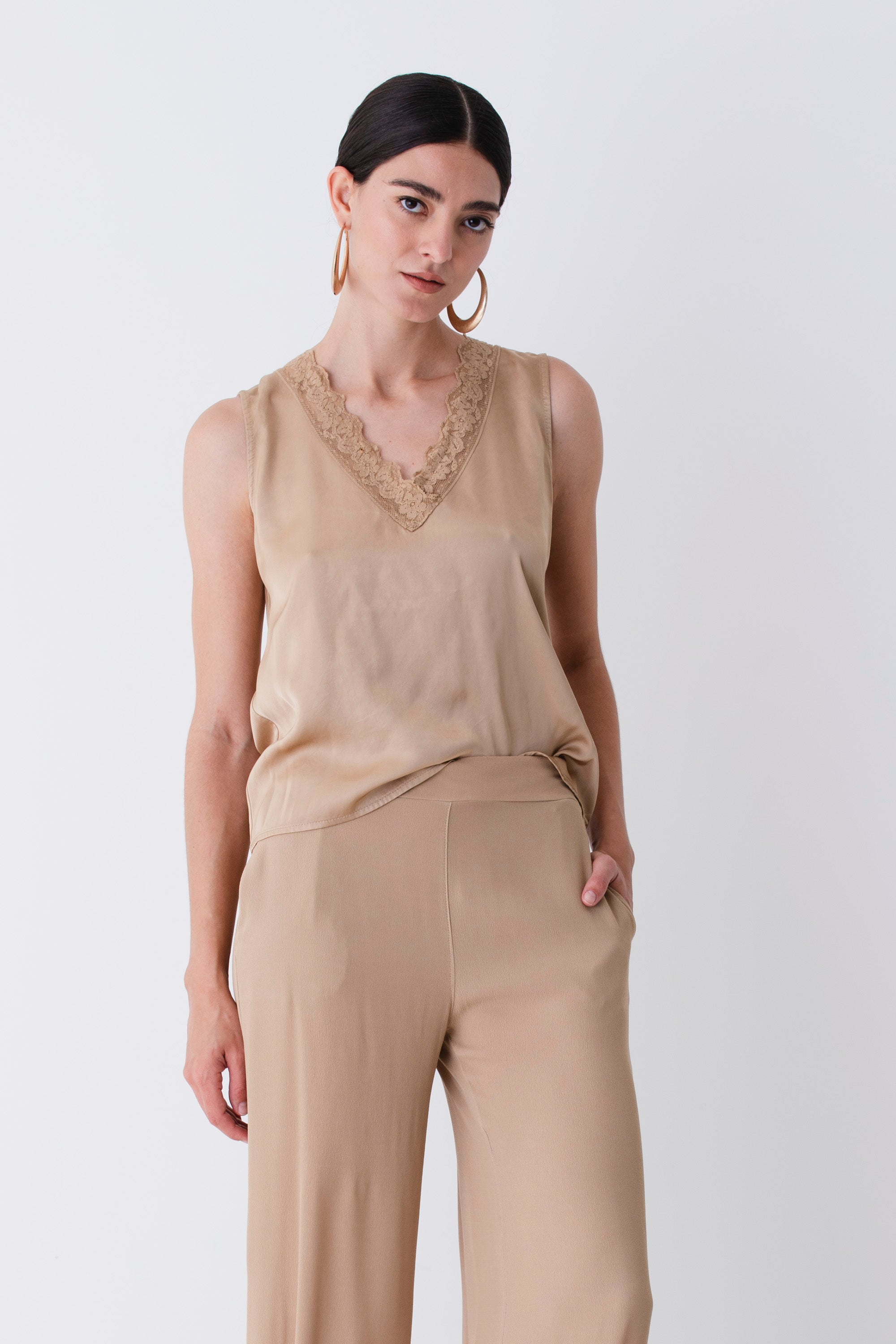Blusa con pizzo in raso di viscosa - PE25