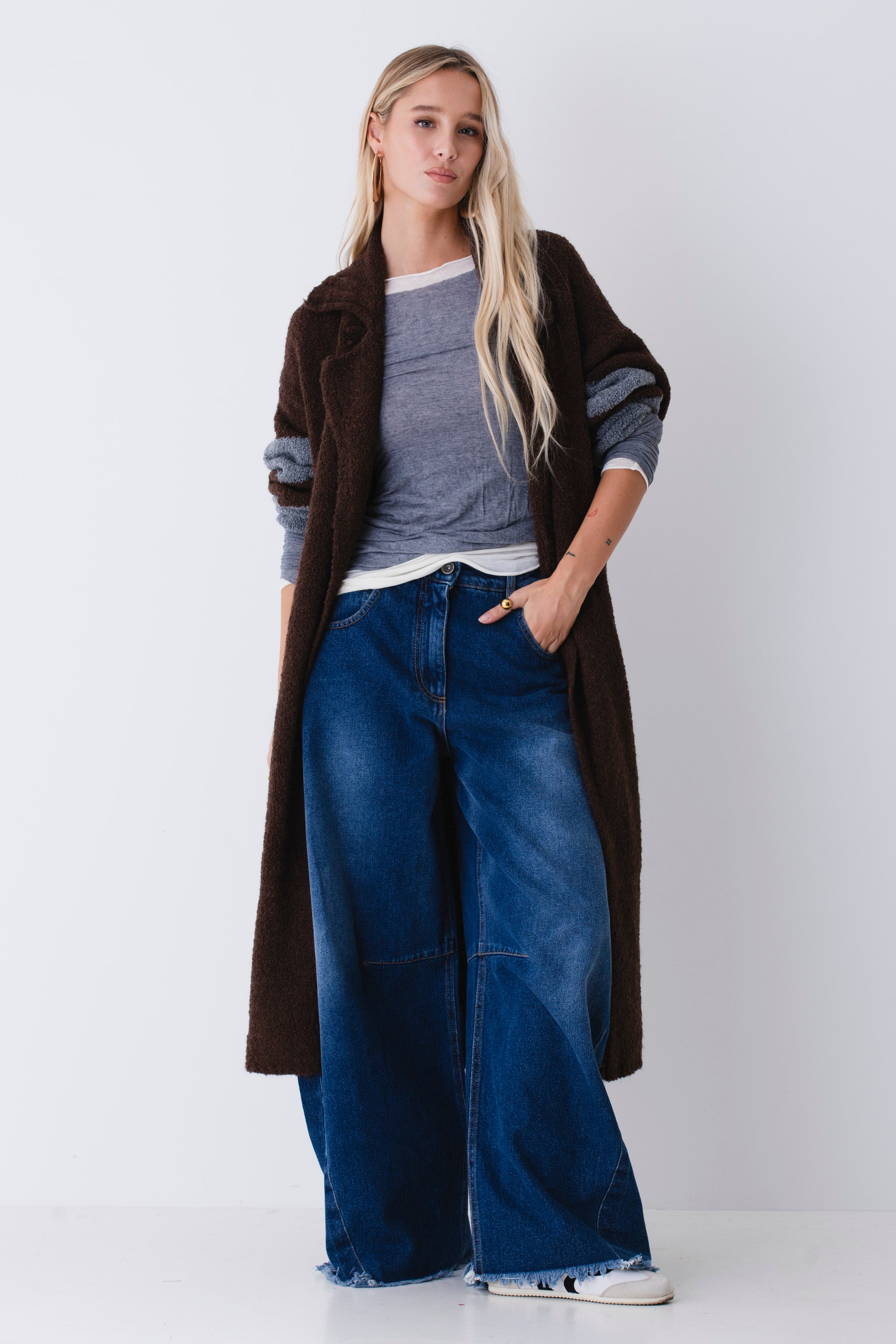 Cappotto lungo in maglia disegno pois - FW26