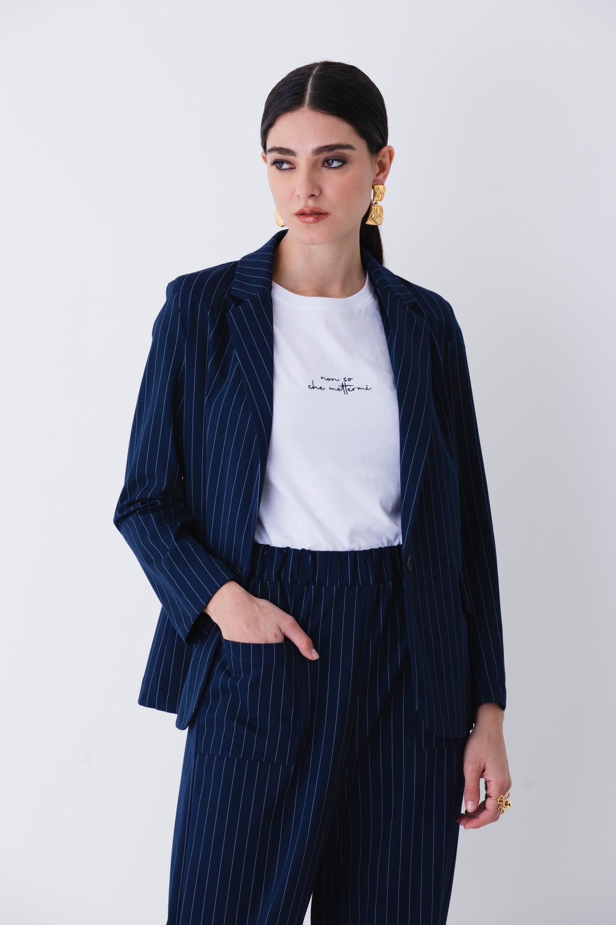 Blazer ad un petto in felpa gessata - PE25