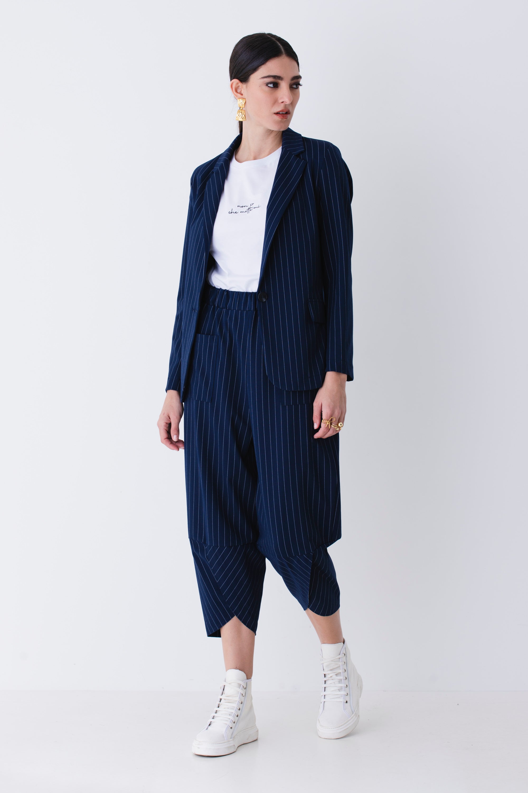 Blazer ad un petto in felpa gessata - PE25