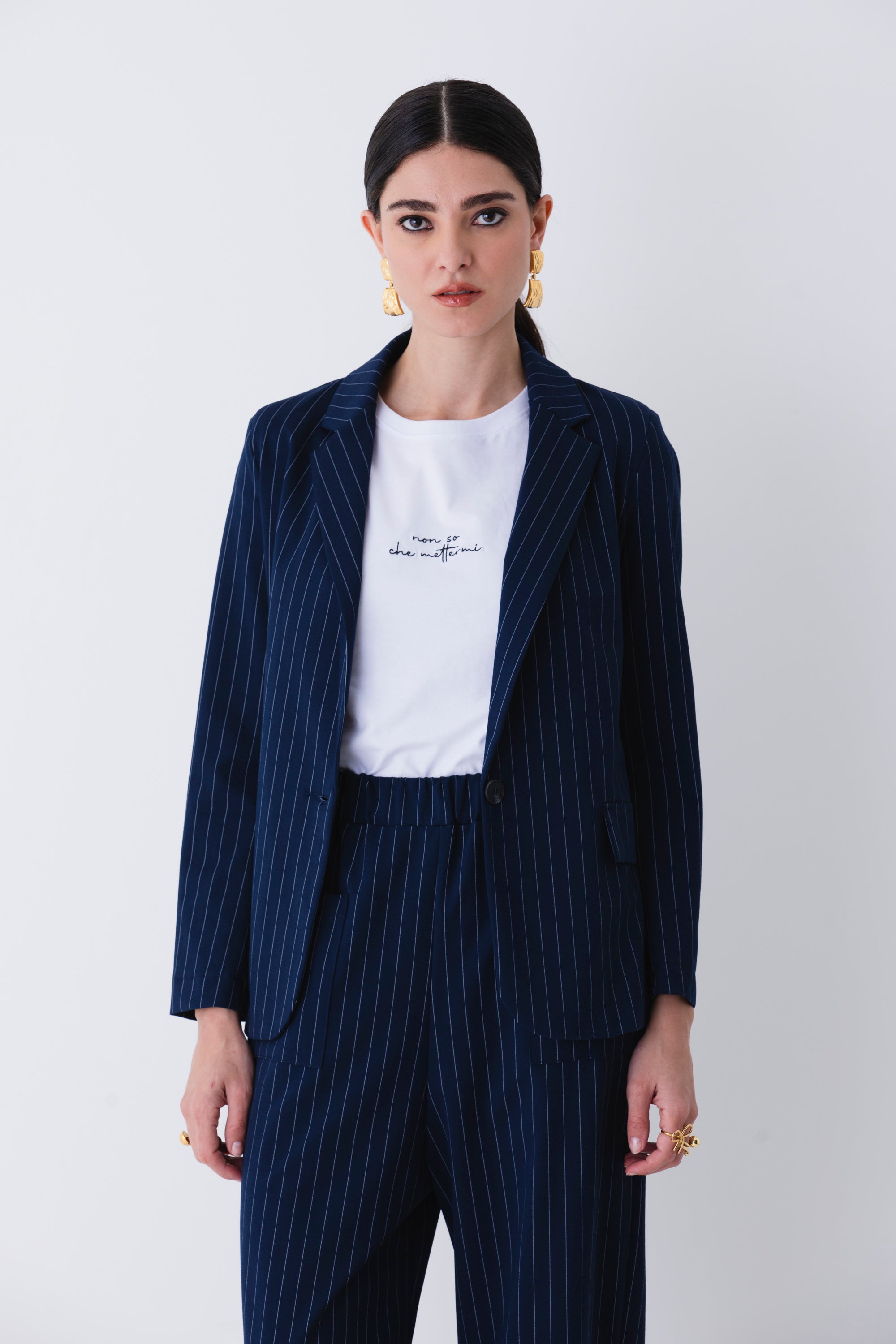 Blazer ad un petto in felpa gessata - PE25