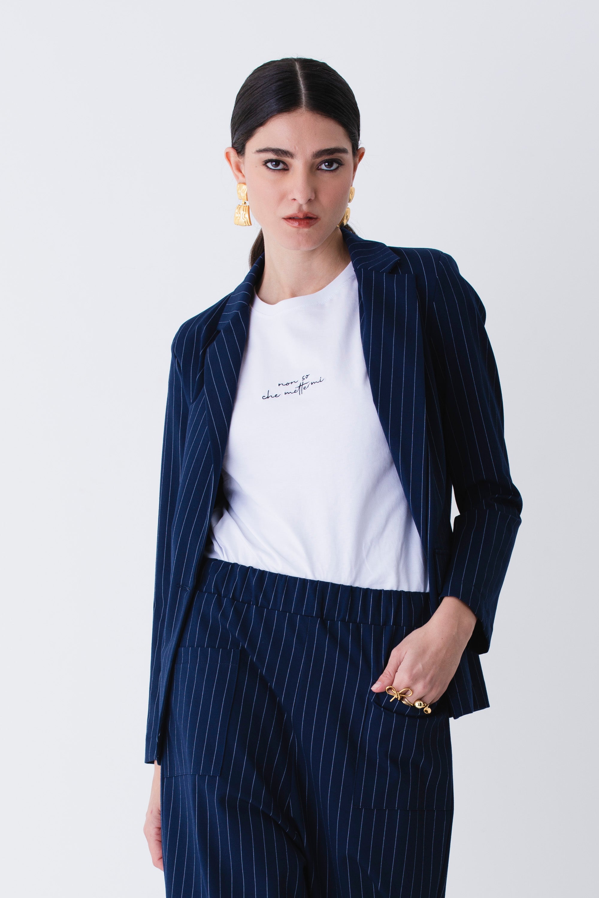 Blazer ad un petto in felpa gessata - PE25
