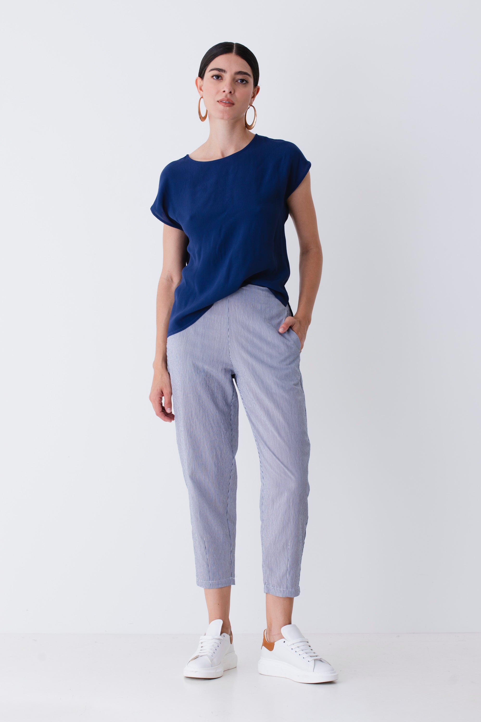 Pantalone dritto in viscosa a righe - PE25