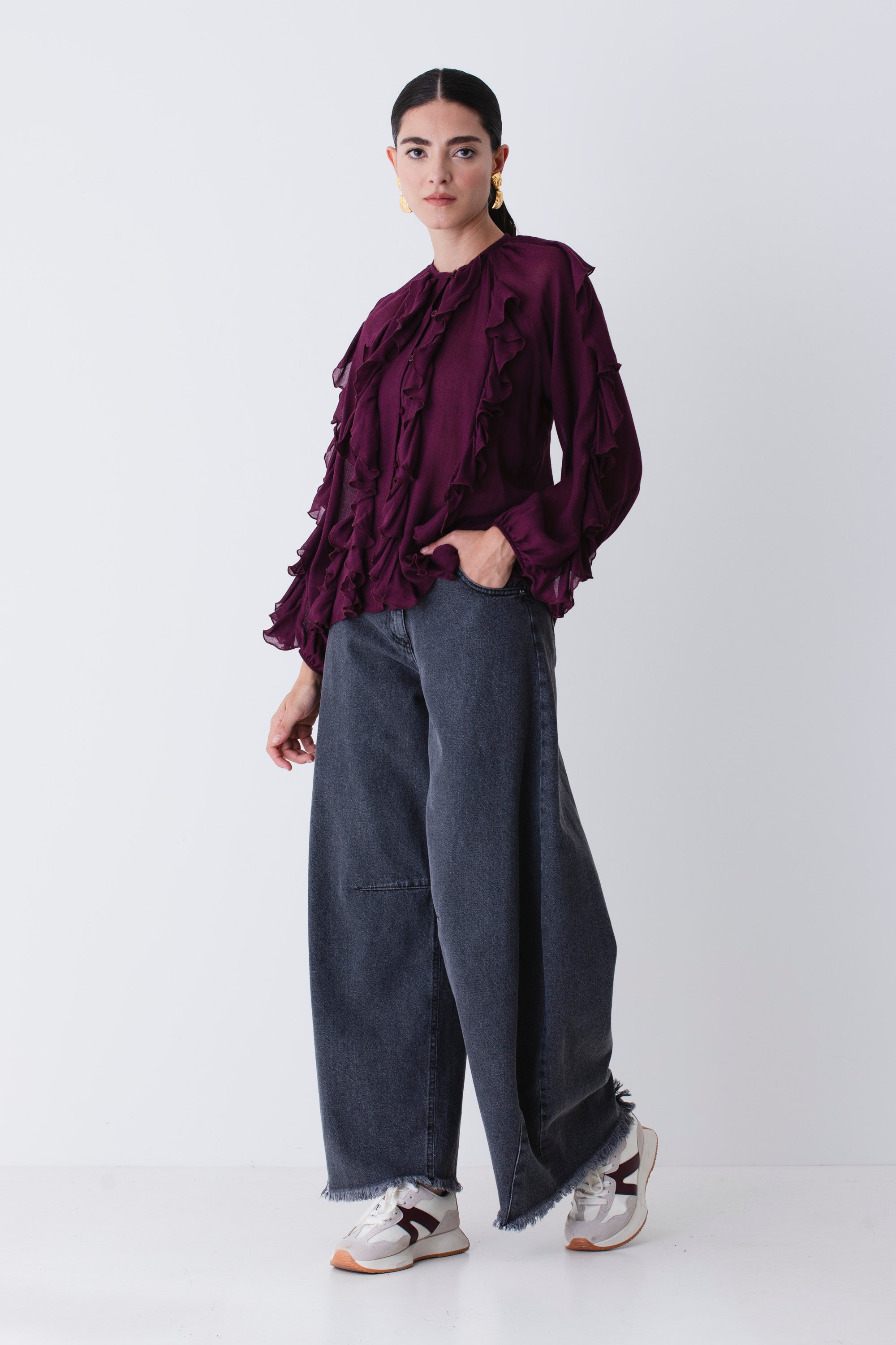 Casacca con rouches in garza di lana - FW26