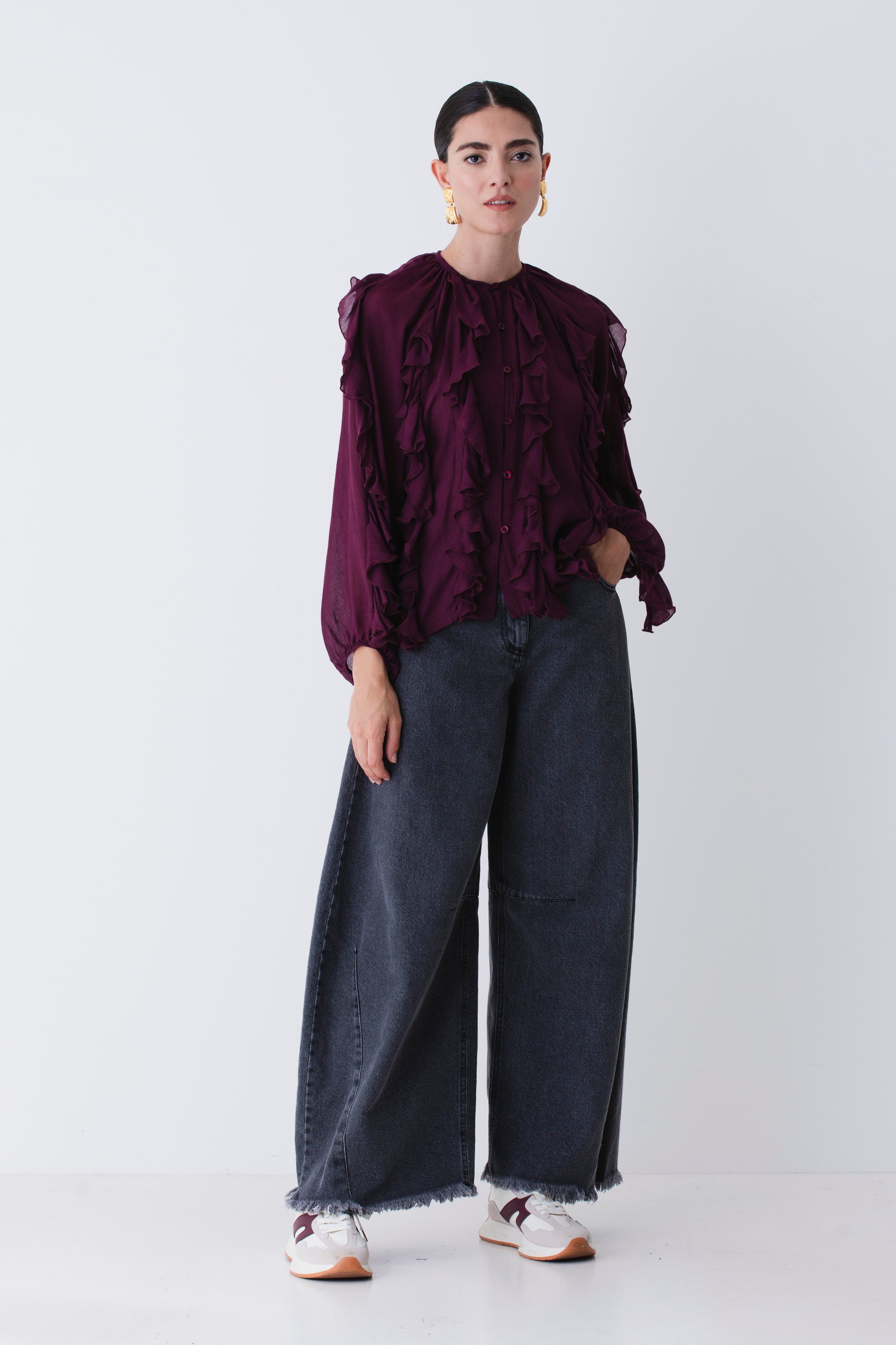 Casacca con rouches in garza di lana - FW26