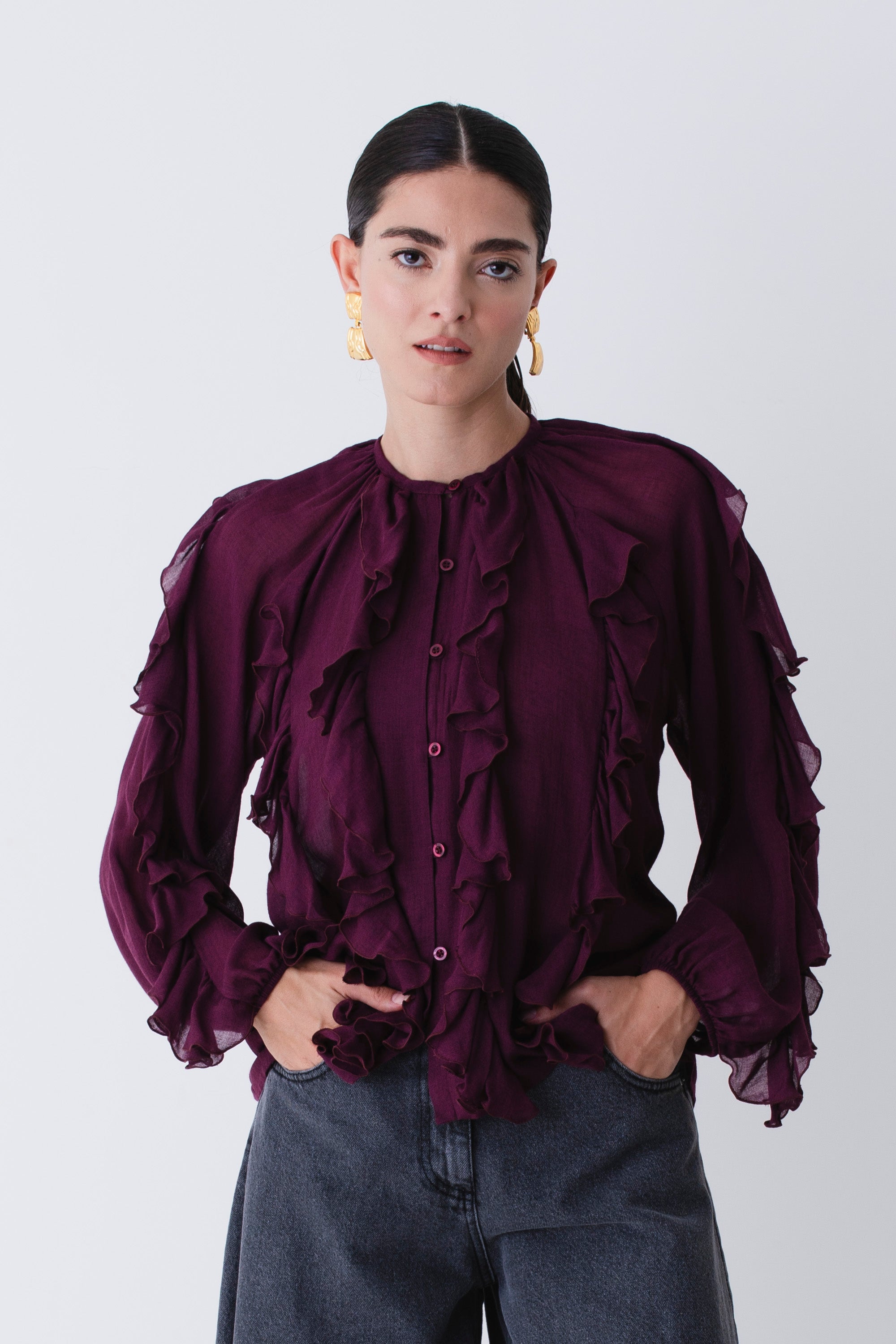 Casacca con rouches in garza di lana - FW26