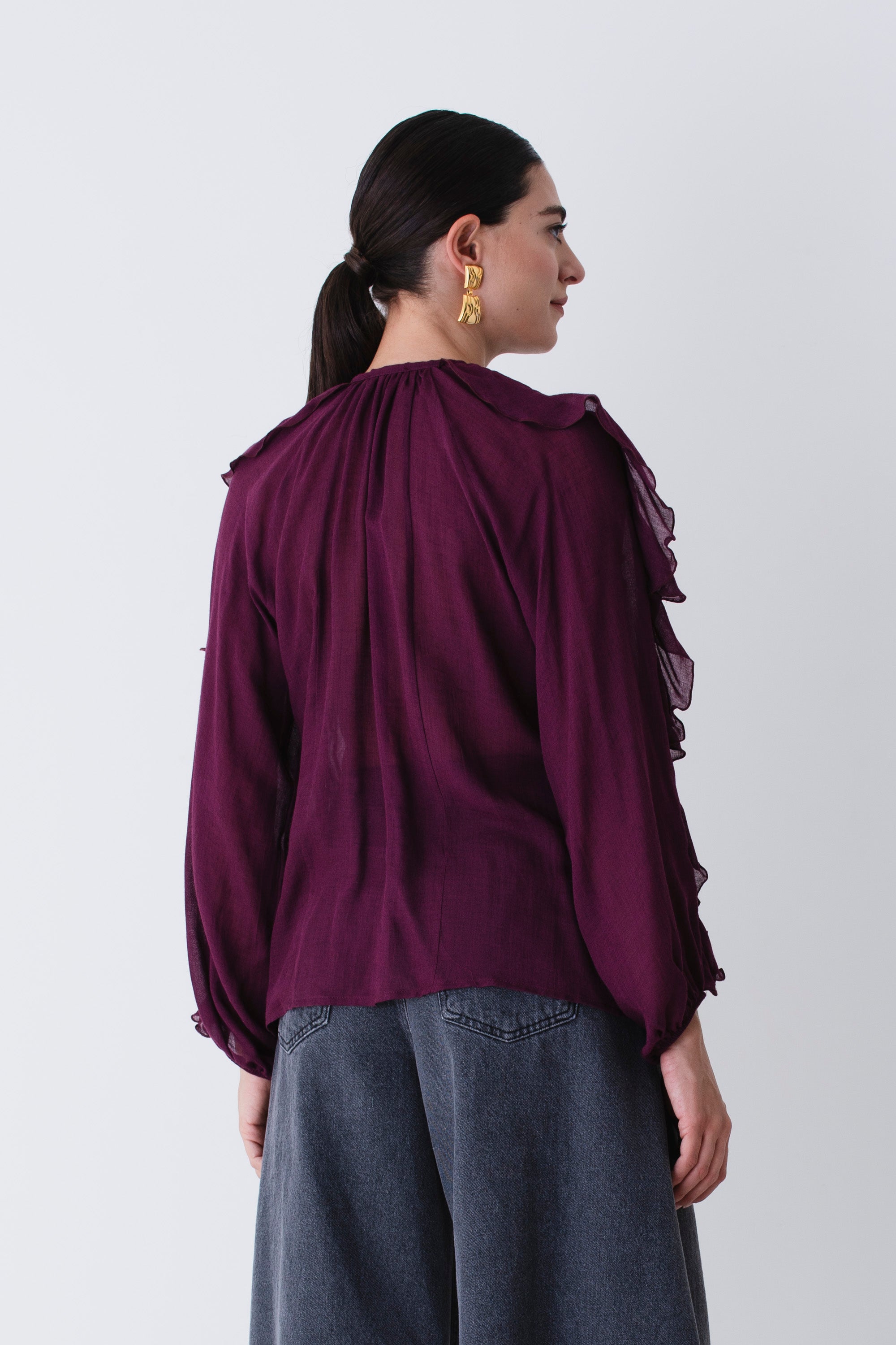 Casacca con rouches in garza di lana - FW26