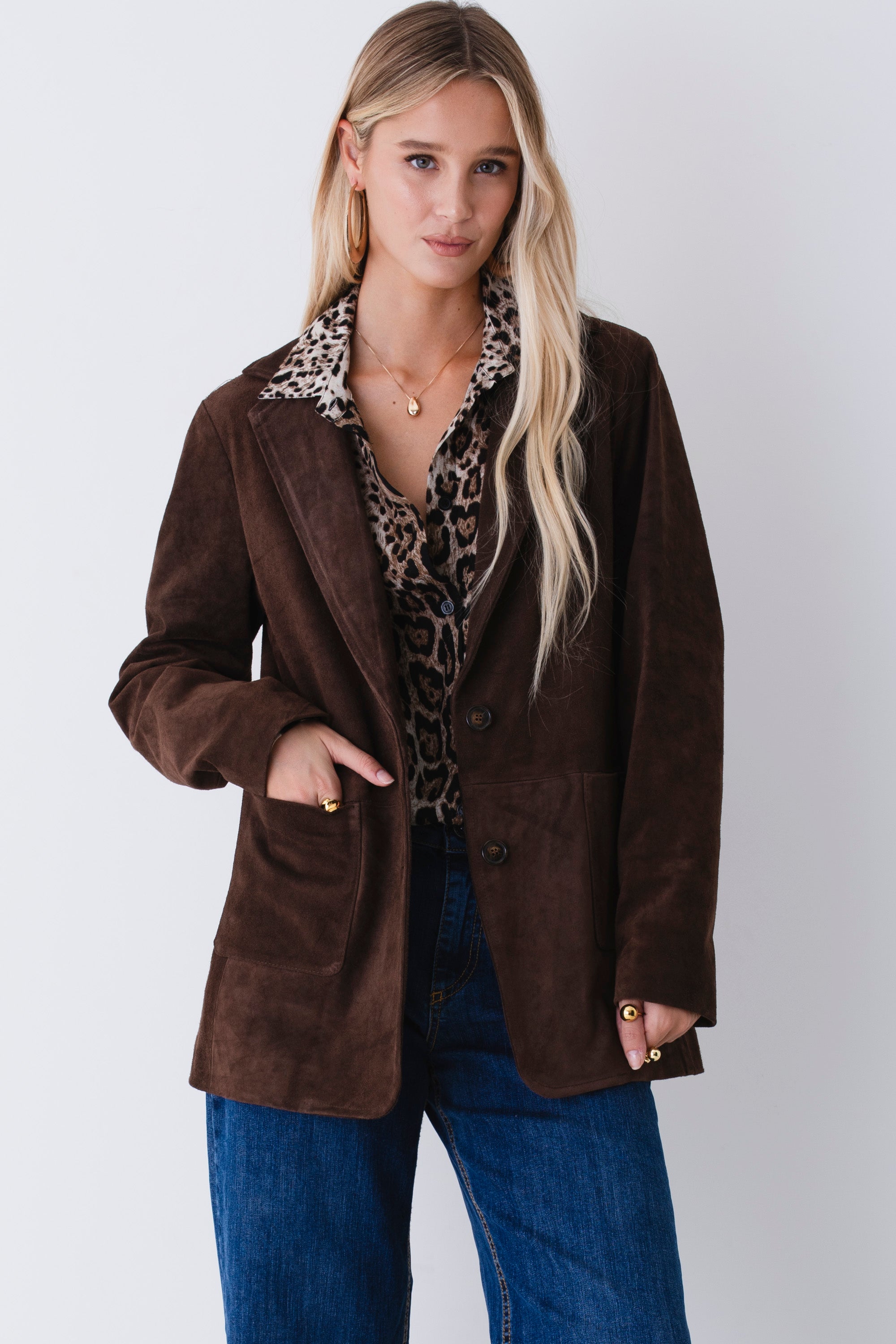 Blazer lungo in pelle scamosciata - FW26