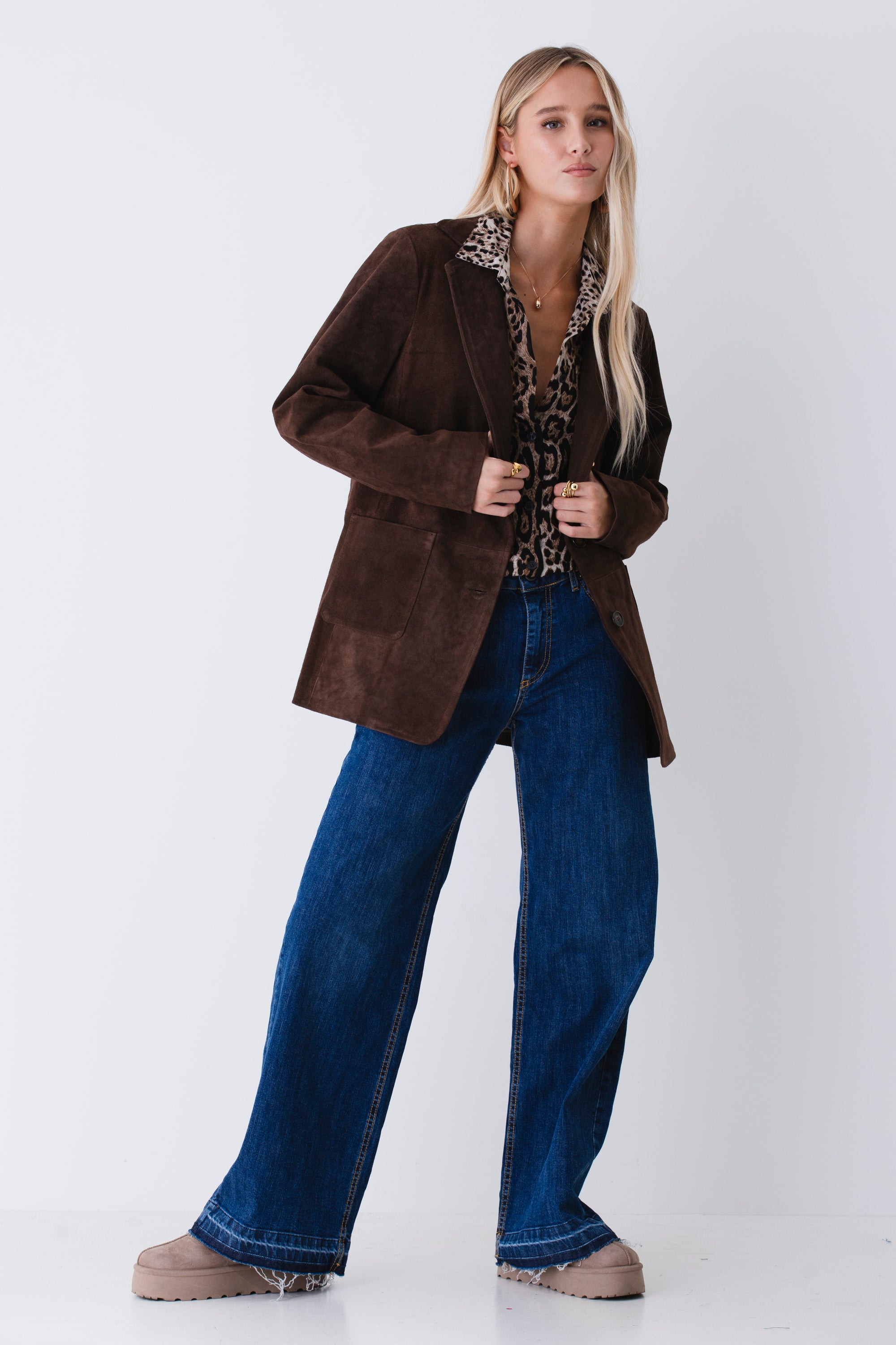 Blazer lungo in pelle scamosciata - FW26